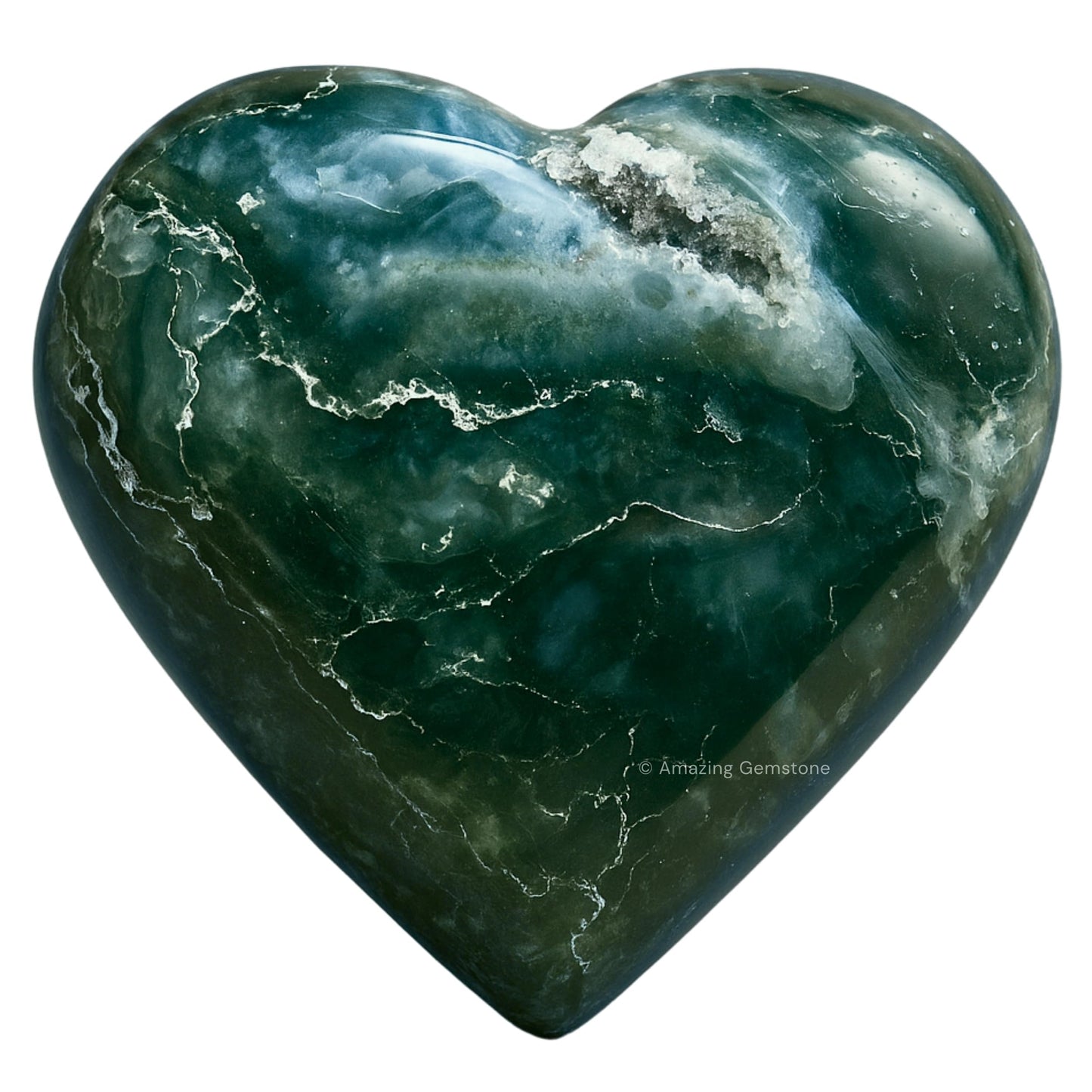 Moss Agate Crystal Heart Palm Stone - Pocket Massage Worry Stone for Natural Body Chakra Balancing, Reiki Healing and Crystal Grid