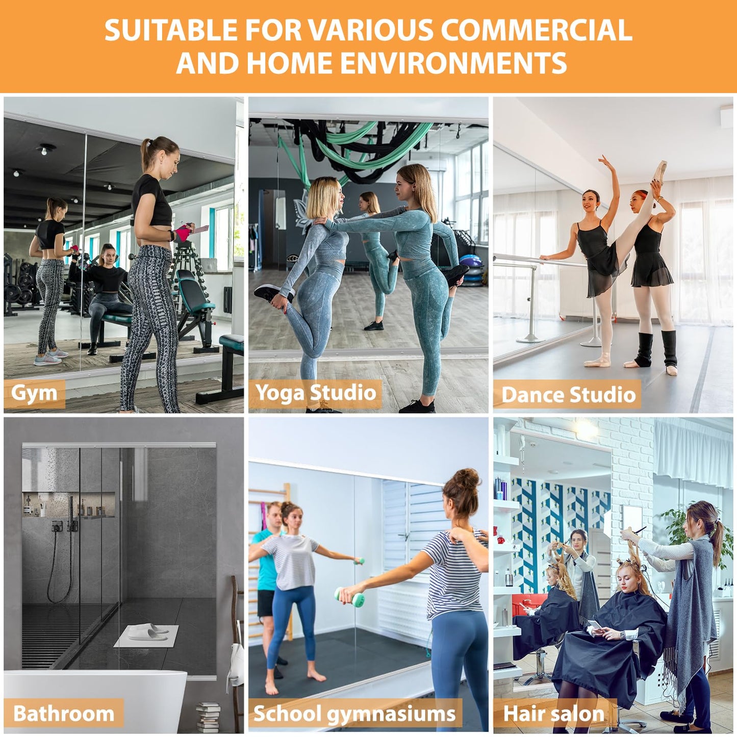 STAWDY Home Gym Mirror,48"x24"-3PCS Frameless Full Body Wall Mirror Length Tempered Glass Mirror Wall-Mounted Mirror for Gym,Yoga,Bedroom,Bathroom,Exercise Room