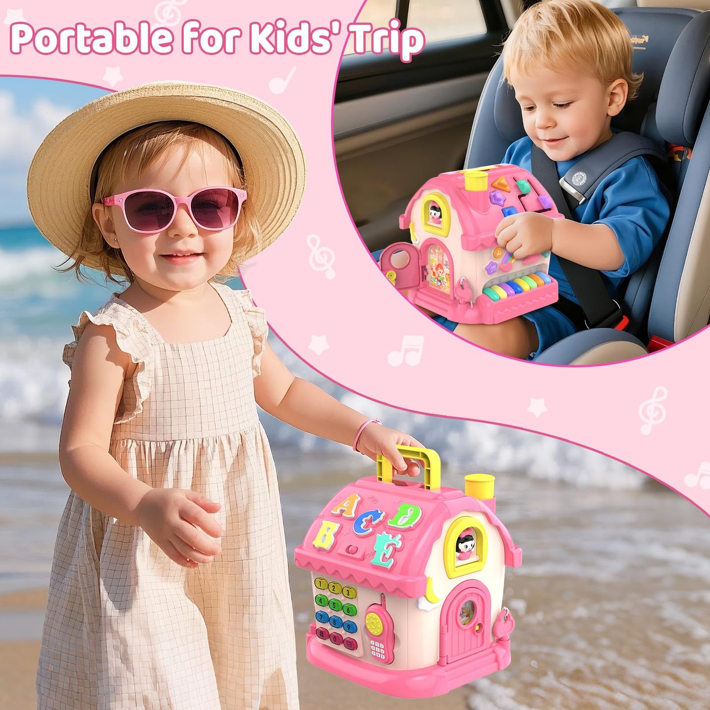 Fidecexv Toddler Toys for 1 Year Old Girl Gifts, 12-in-1 Montessori Musical House Toddler Learning Toys for 1-2, 1st First Birthday Gifts Baby Girl Boy Gift Toys 6-12 12-18 Months, Pink