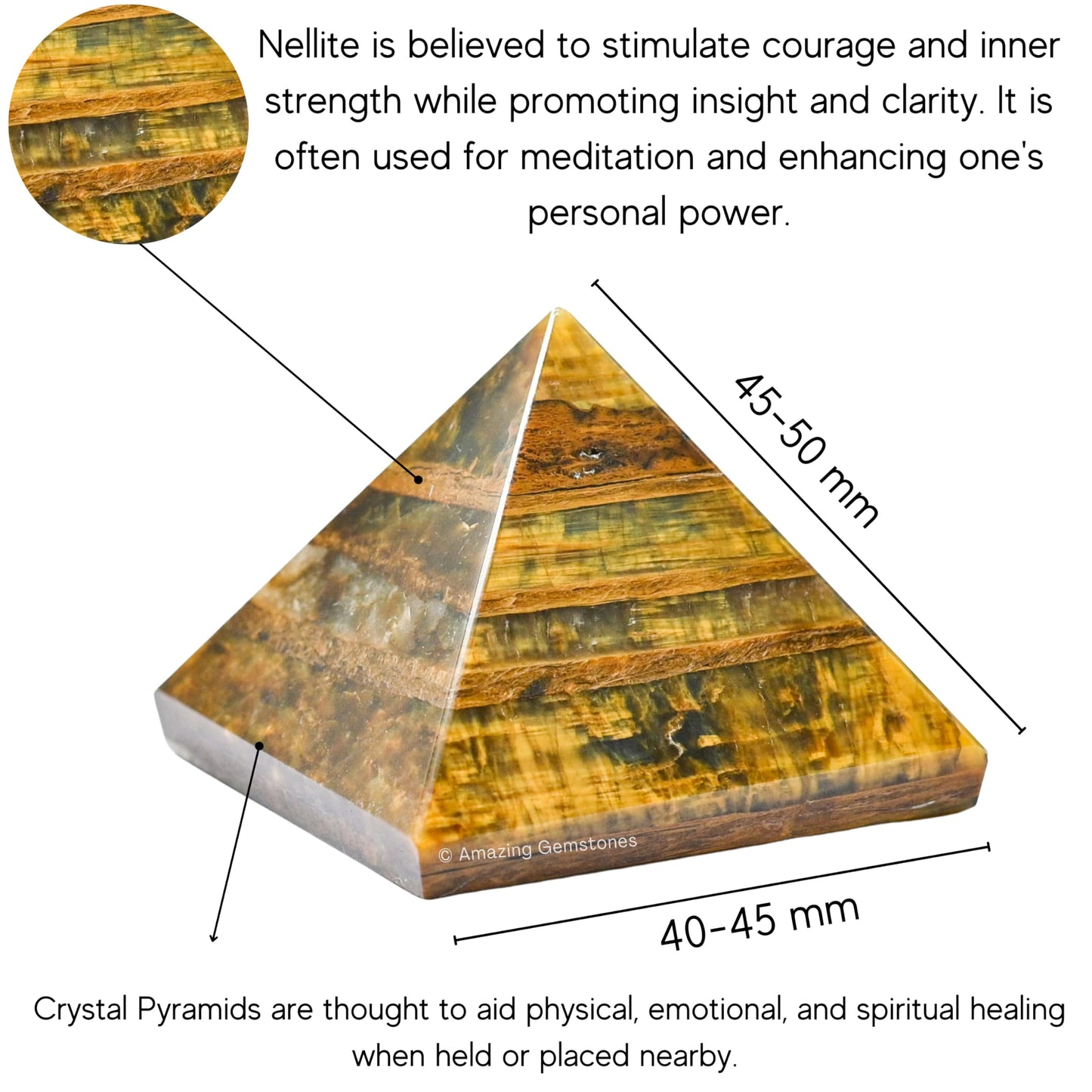 Amazing Gemstone Nellite Pyramid Crystal Healing Stones - 2" Great Pyramid Figurine of Natural Stone Pyramid for Meditation, Reiki, Chakra Balancing and Crystal Pyramids Grid