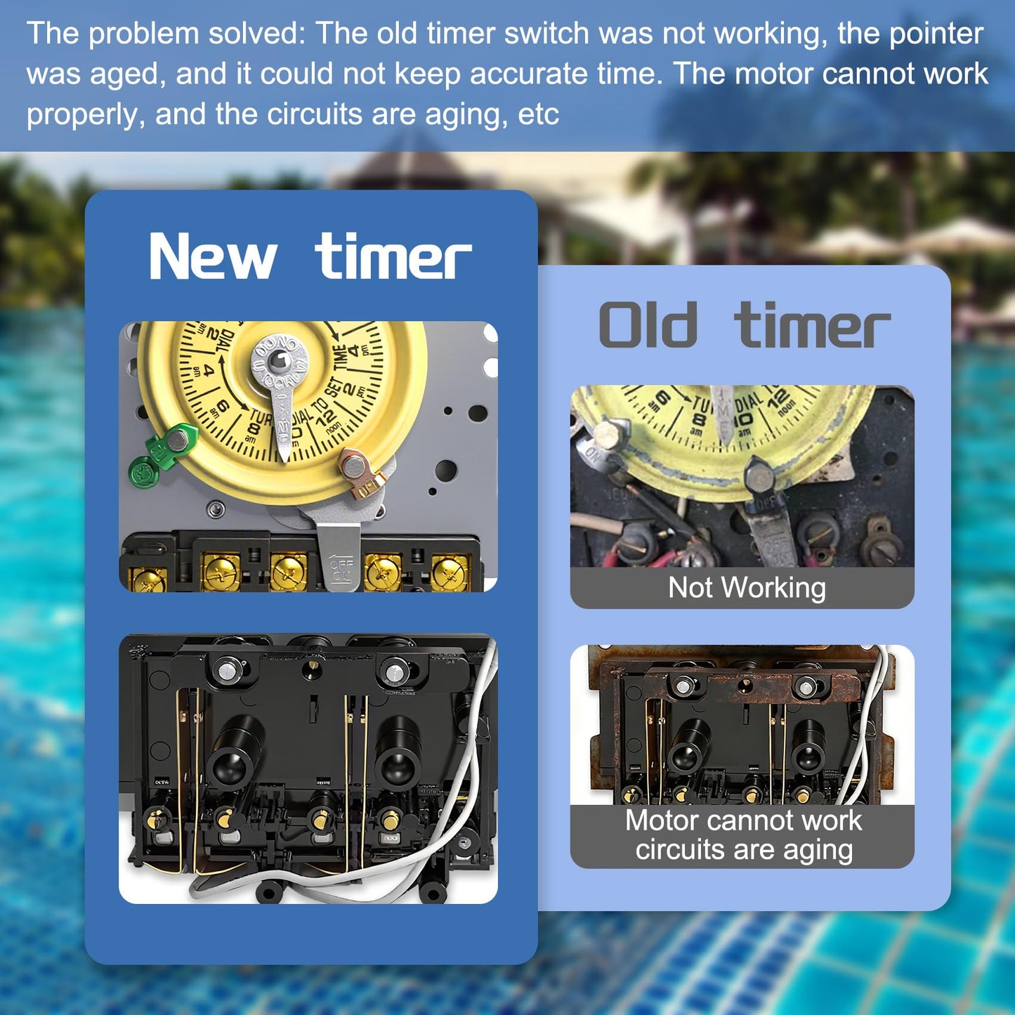 T101 Mechanical Timer Switch, T101 Pool Timer, 120V 2HP SPST 40A Time Switch, 24 Hour 12 ON/Off for Pool Pump, Heavy-Duty Mechanical Time Switches, for Lights Pumps HVAC Systems, 5 Years Warranty