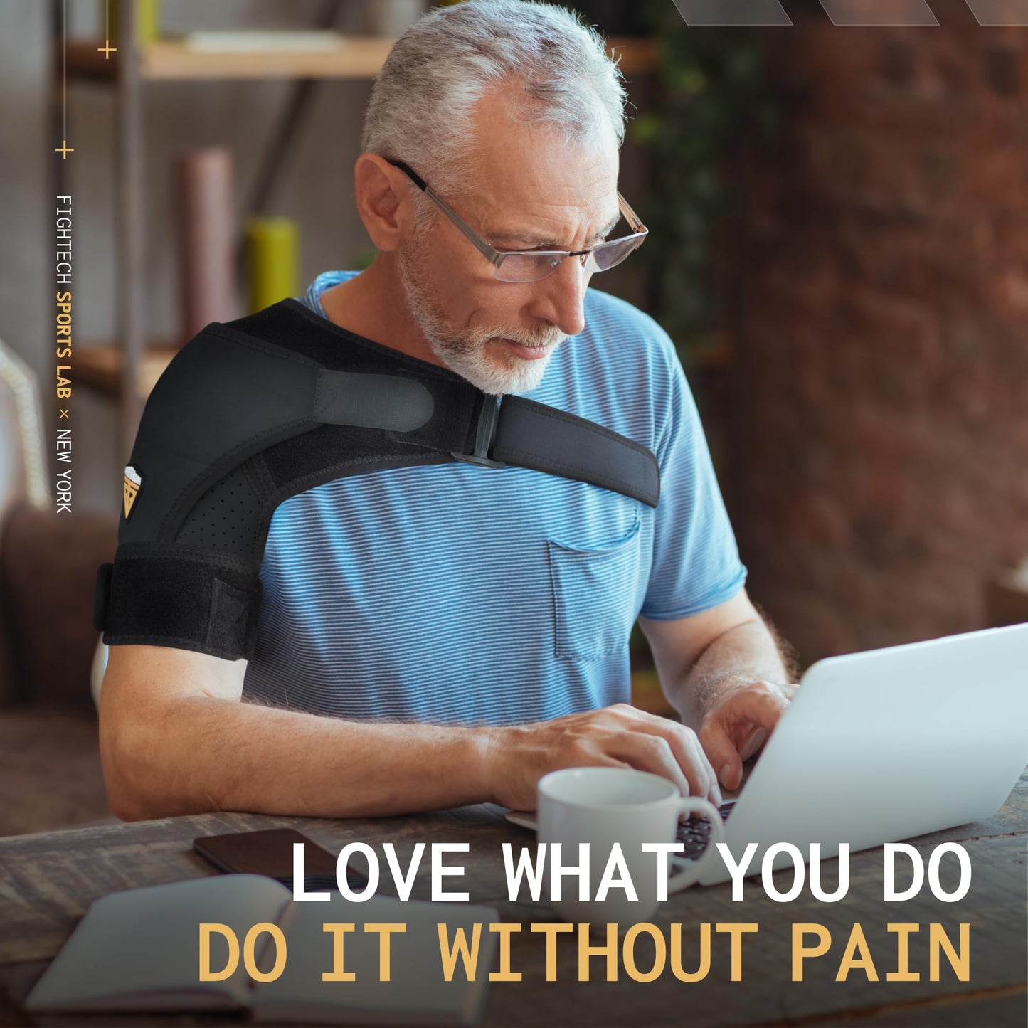 FIGHTECH Rotator Cuff Shoulder Brace for Men and Women - 4 Sizes - Shoulder Support - Pain Relief - Black - Medium/Large (Chest 35-48" Bicep 12-17"")"