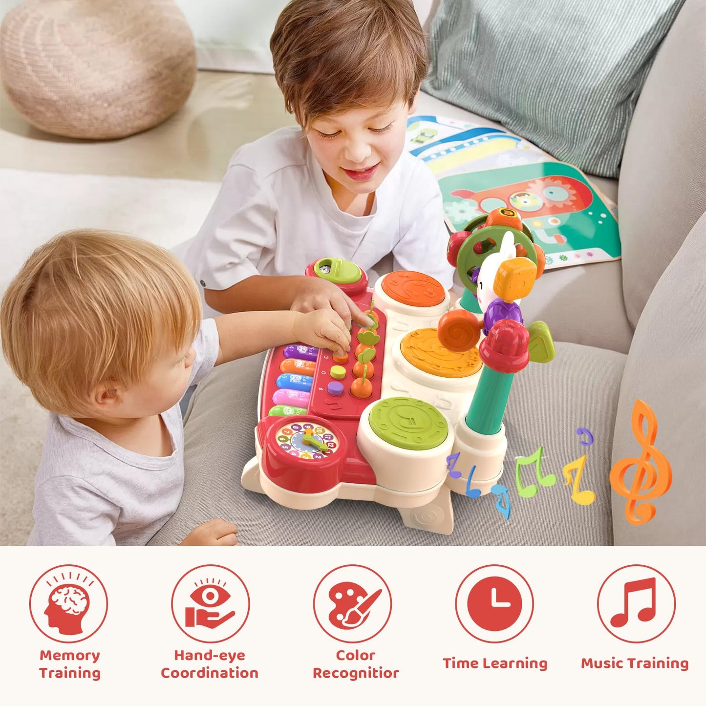 LESSETI 20 in 1 Baby Musical Toys - Interactive Piano Keyboard Drum Set for Infant 6 9 12 18 Months, Toddlers 1-3, Early Learning Development Educational Toy, Birthday Gift for Boys Girls 1 2 3 4