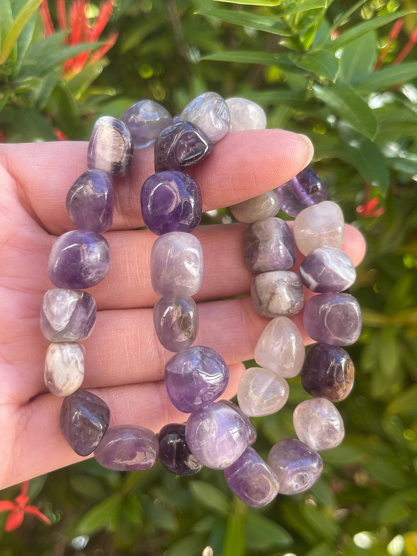 GAF TREASURES Amethyst Chevron Crystal Nugget Bracelet, Genuine Amethyst Chevron Tumbled Gemstone Bracelet, Healing Crystal Bracelet, Gift for Men & Women (1)