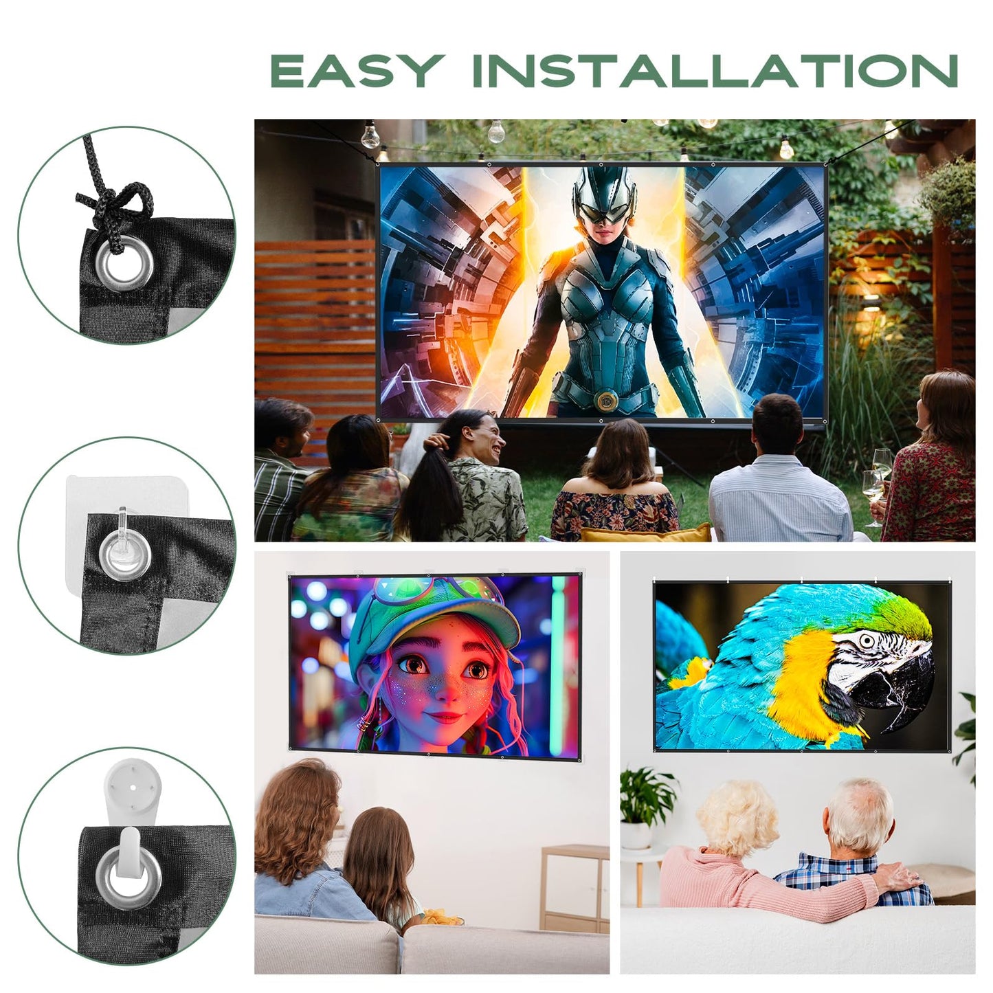 AAJK ALR Projector Screen, 4K Movie Projector Screen 16:9 HD Foldable Anti-Crease Portable Projector, Movies Screen for Home Theater Outdoor Indoor Support (120in Pro)