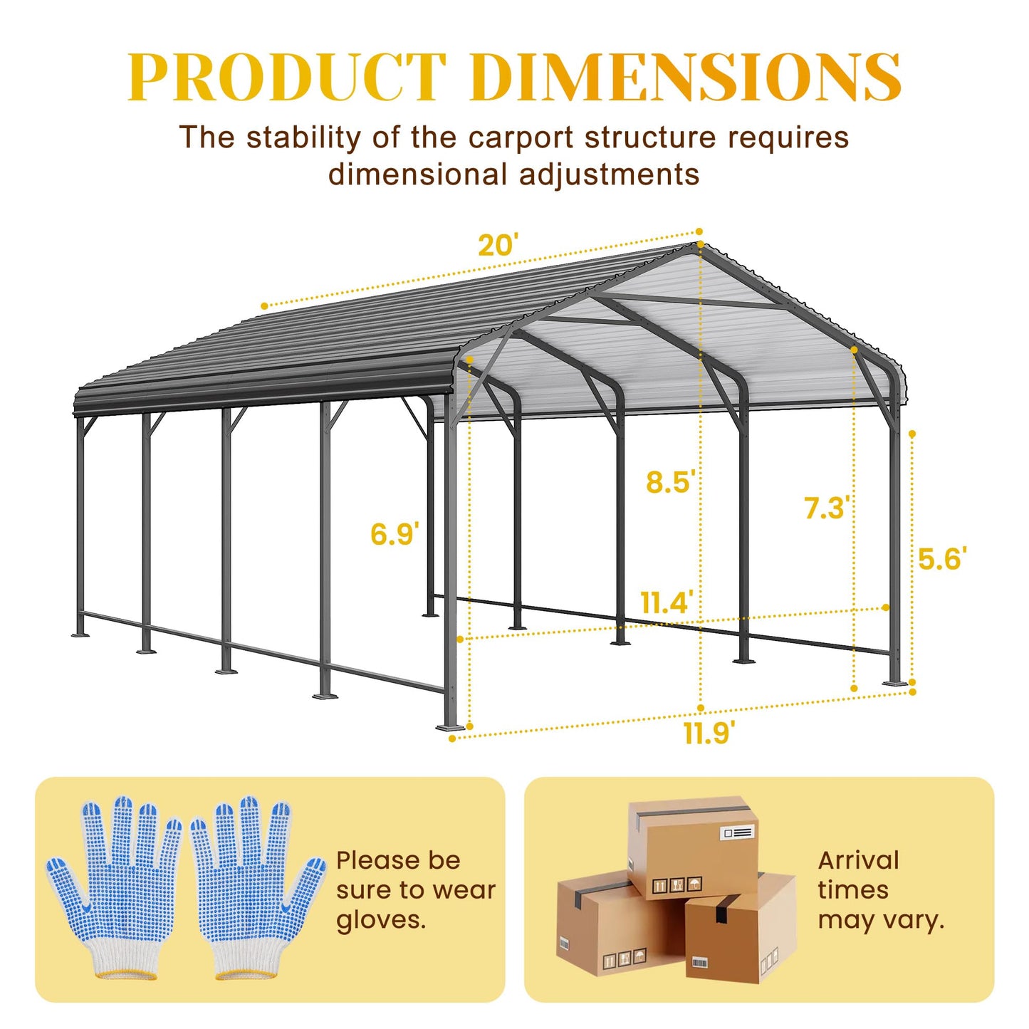 FansaFurn 12' x 20' Metal Carport, Heavy Duty Canopy with Updated Roof & Enhanced Base, Multi-Use Carport Garage for Car, Truck, Boat, Tractors, Party, Grey