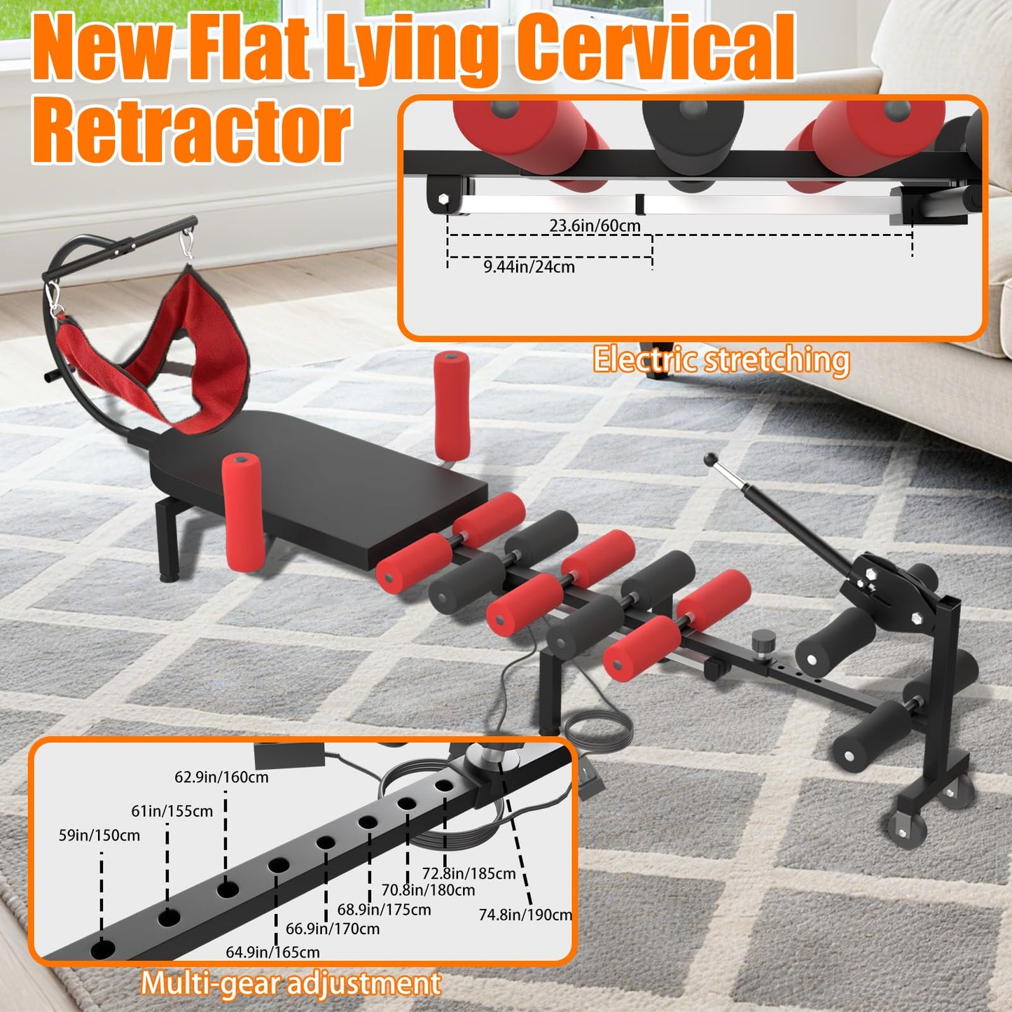 Professional Electric Traction Table, Spinal Cervical Decompression Traction Bed for Spine Stretching for Home Use Back Pain Relief Device with Remote Control,Adjustable Settings