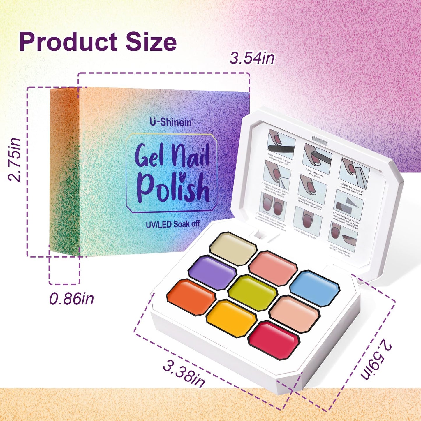 U-Shinein Gradient Painting Gel, 9 Bright Colors Ombre Gel Nail Polish Orange Yellow Blue for Pigment Pat Aura Nails French Manicure Soak Off UV Long-lasting Home Salon DIY Nail Art Joy Tints