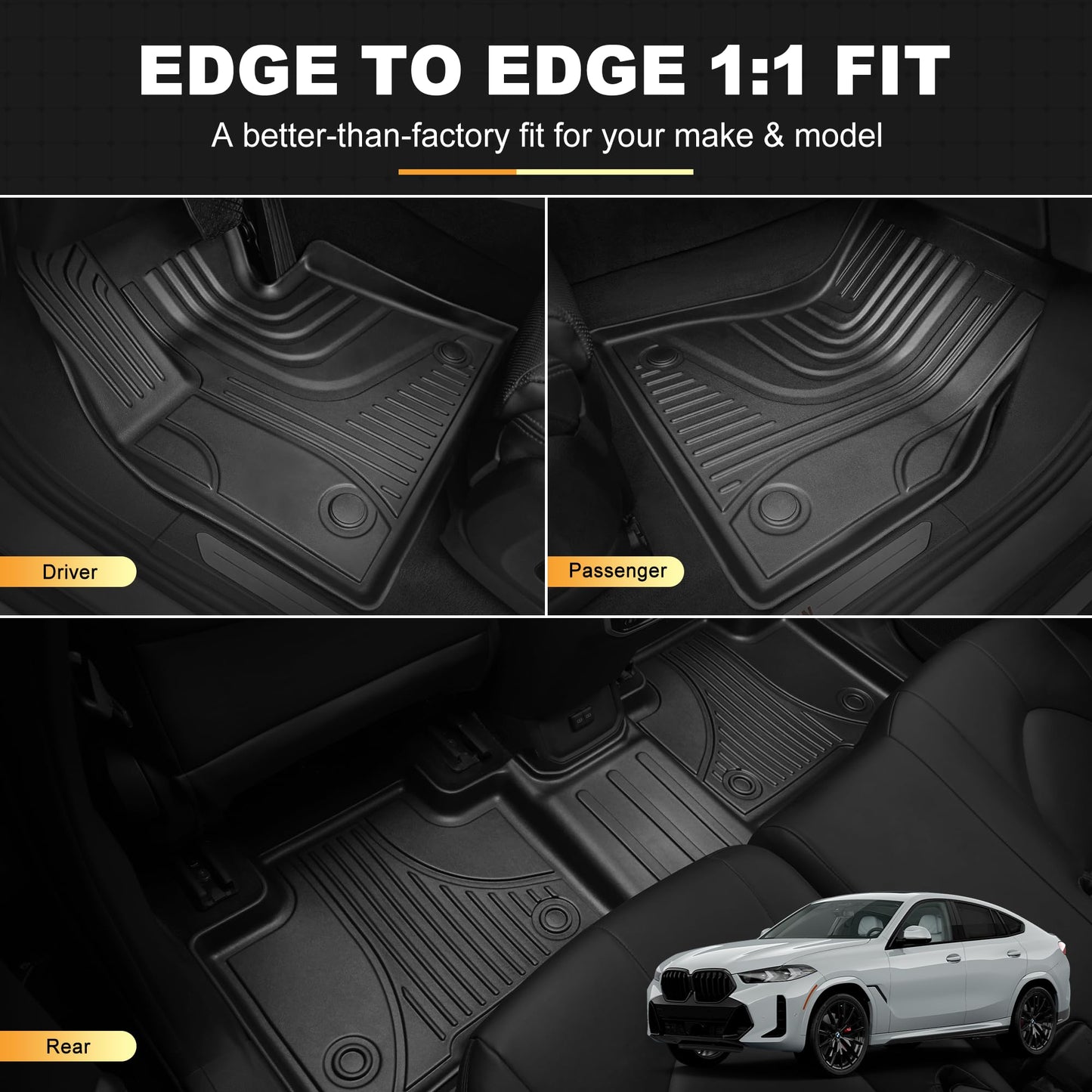 X6 Floor Mats & Cargo Liners Compatible with 2020-2025 2026 BMW X6 | AOMSAZTO All Weather Floor Mats for X6 Accessories Anti Skid Floor Liners Trunk Mat