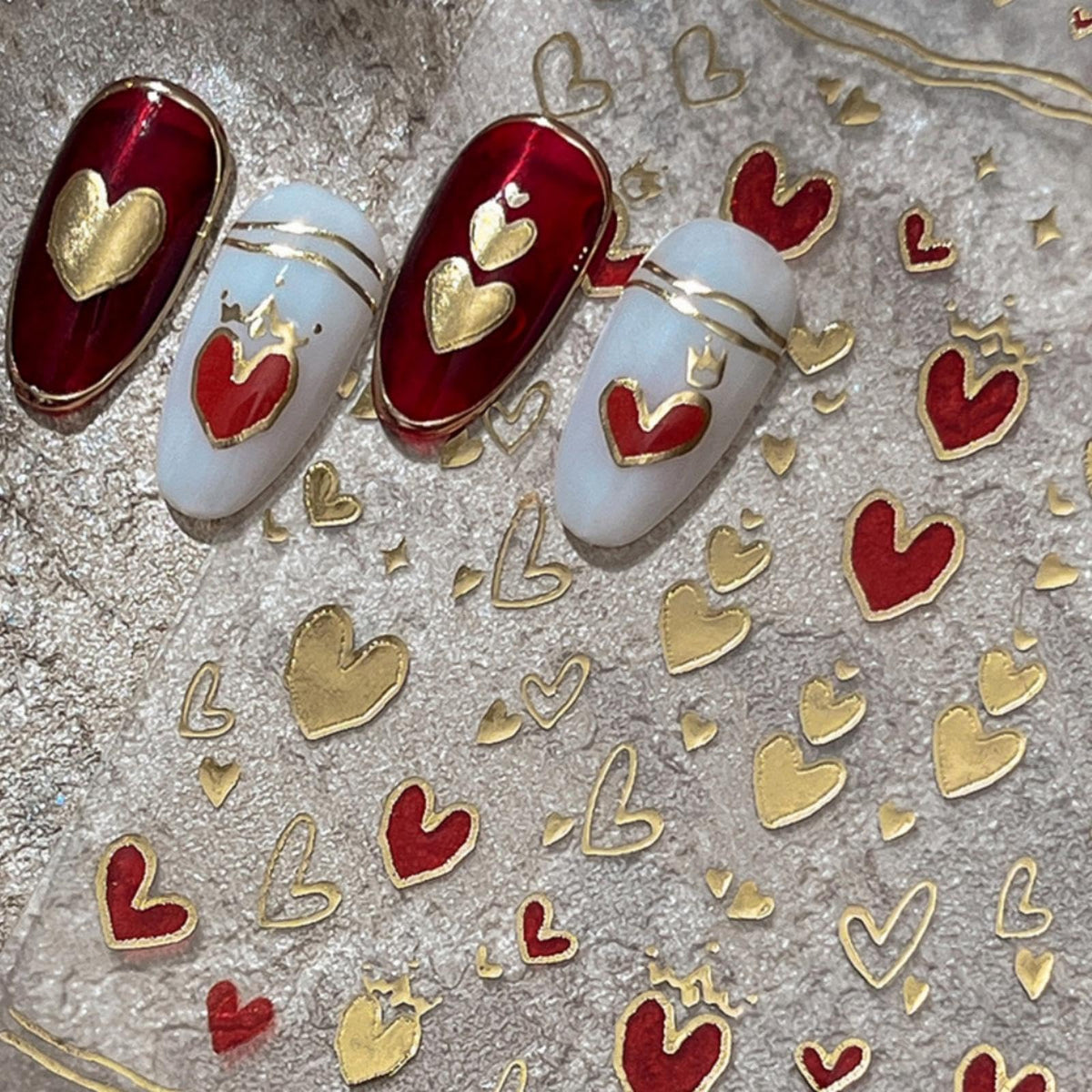 Heart Nail Stickers 5D Embossed Gold Nail Art Stickers Self Adhesive Design Red Love Nail Decals for Women Girls Valentines Day Manicure Supply Decoration 1 Sheets