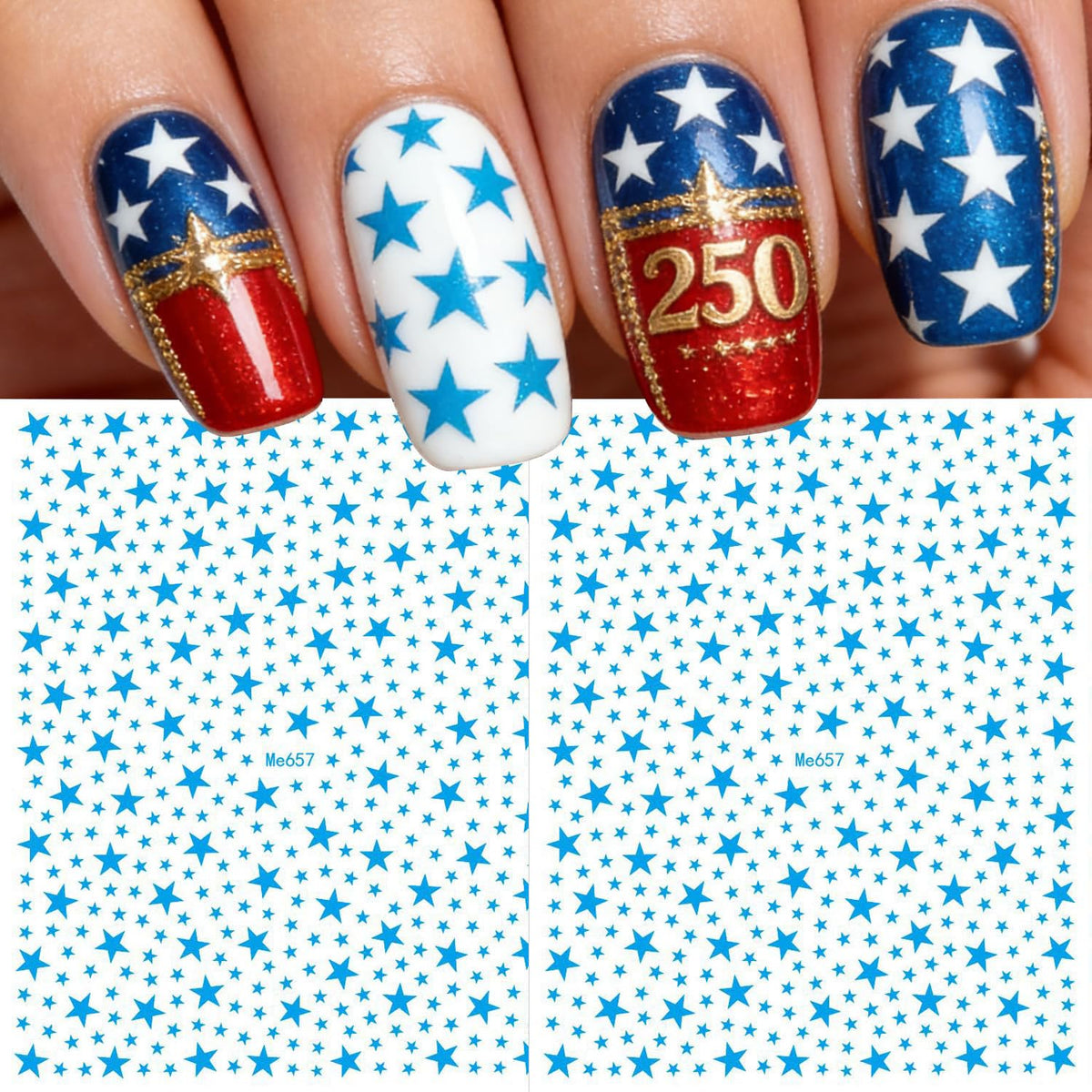 4th of July Nail Art Stickers Red Blue White Star Nail Stickers Independence Day Patriotic Nail Decals 8Pcs Nail Art Supplies for Women DIY Manicure Nail Decoration