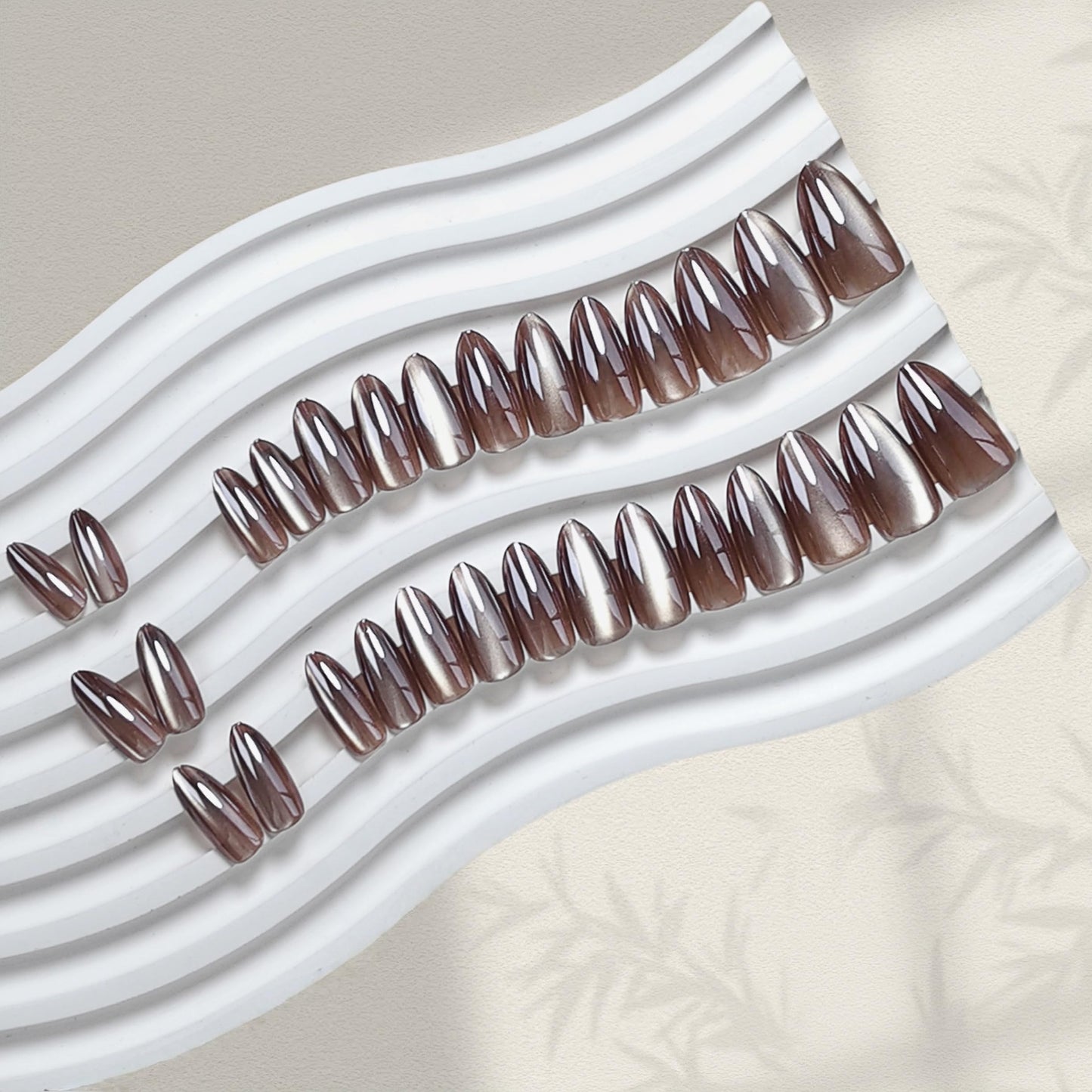 SXVME Cat Eye Dark Brown Press On Nails Medium Almond Shaped - 30 Pcs Stiletto Fake Nails Acrylic Press ons, Natural Fit, Opaque Glitter Chrome Gel Nails Stick on, Soft Gel Glue on Nails for Women