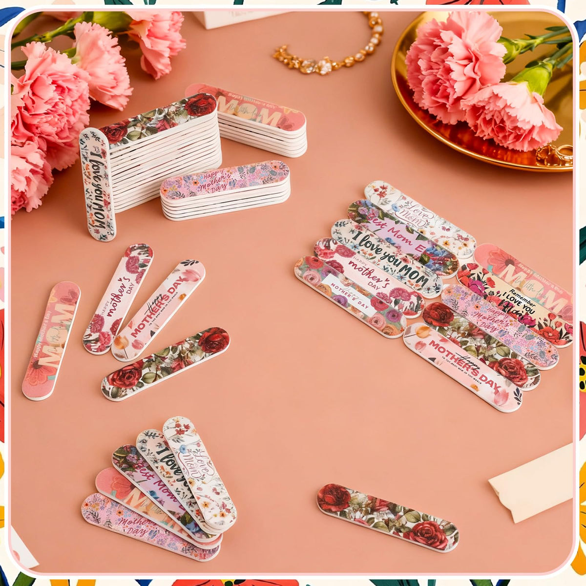Lanties 50 Pcs Best Mom Ever Gifts for Women Bulk Double Sided Birthday Gifts for Mom Emery Board Nail Files Manicure Tools for Mother's Day Party Supplies