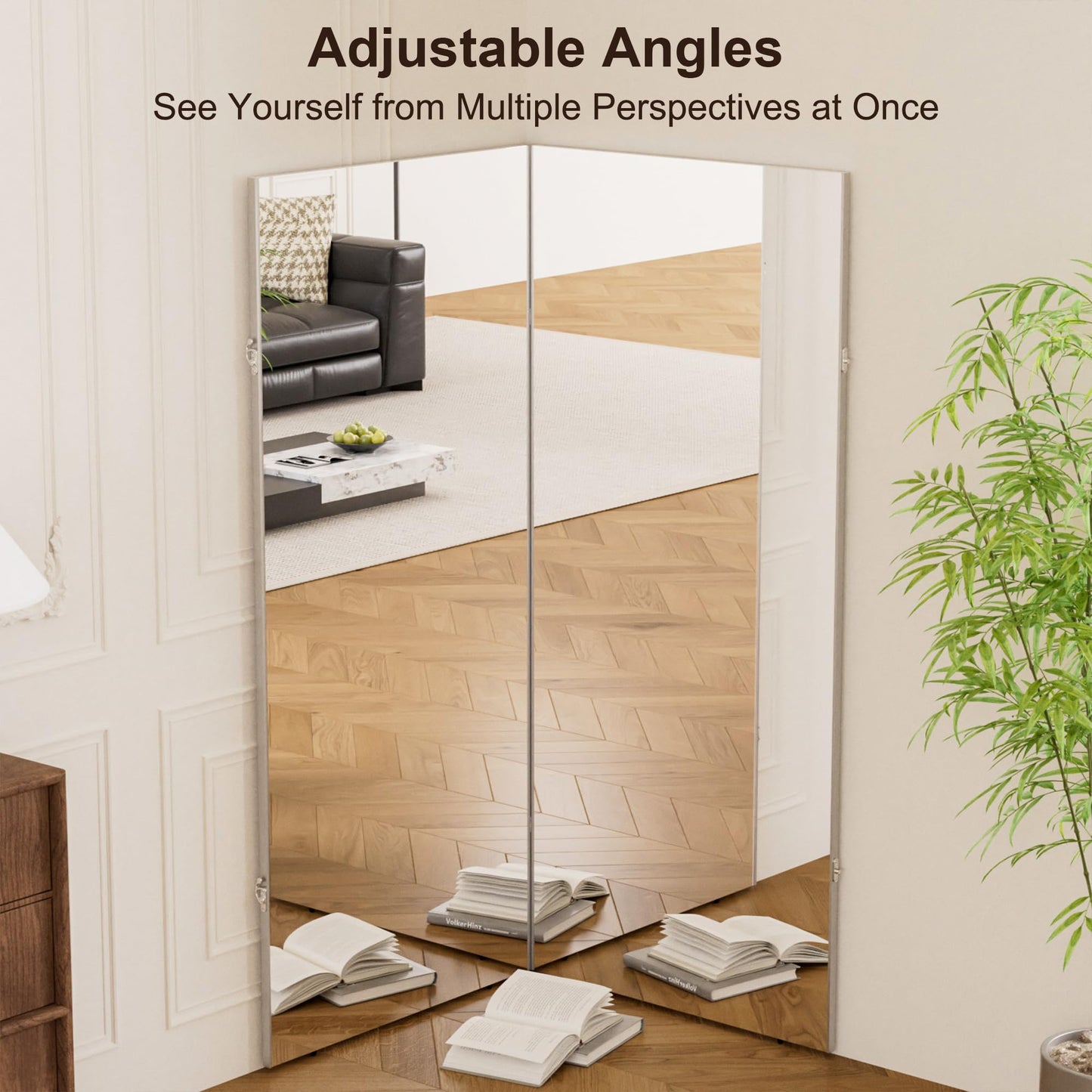 brisafe 71"x63" Ultra-Light Foldable Floor Mirror with 360° Folding Design, Space-Saving Full-Length Mirror for Home Gym/Yoga/Dance Studio & Commercial Use, 60% Insurance Savings, Black
