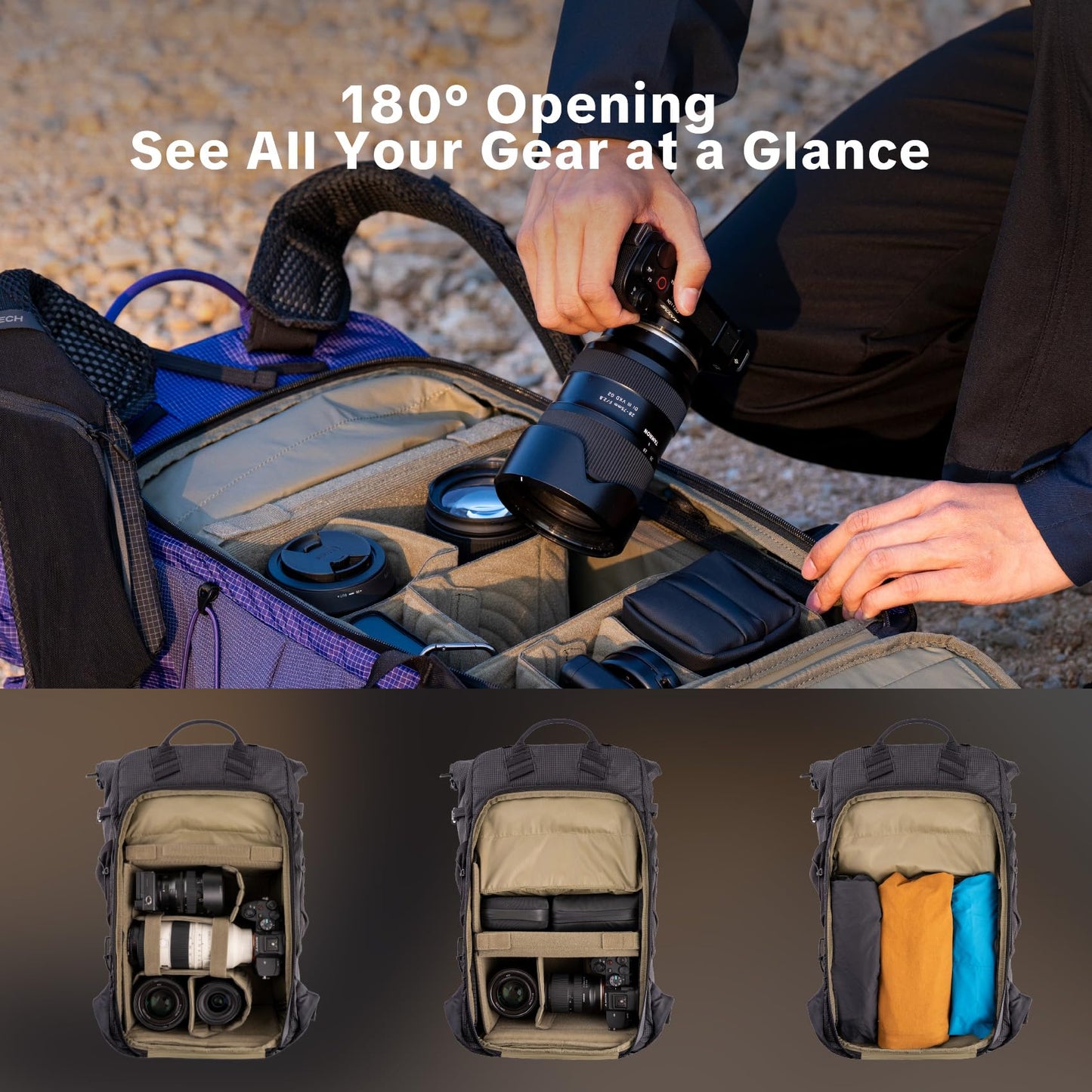 PGYTECH OnePro Ultralight Camera Backpack, Expandable Camera Bag 20L for Photographers, Outdoor Travel Bag with Dividers and 14" Laptop Sleeve, Compatible with DSLR/Drones/Mirrorless (Misty Green)