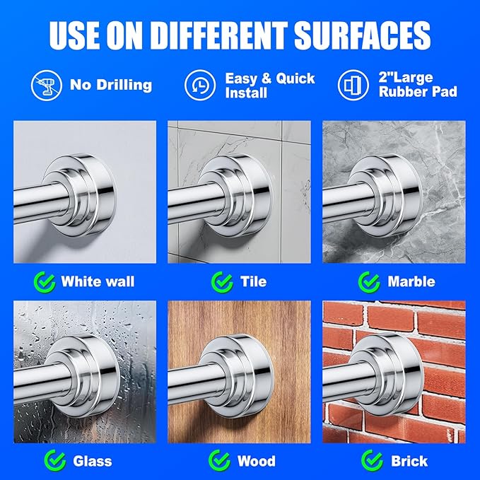Ausemku Shower Curtain Rod Tension - 32-80 Inch Never Rust Non-Slip Spring Tension Curtain Rod No Drilling Stainless Steel Curtain Rod Use Bathroom Kitchen（Silver）