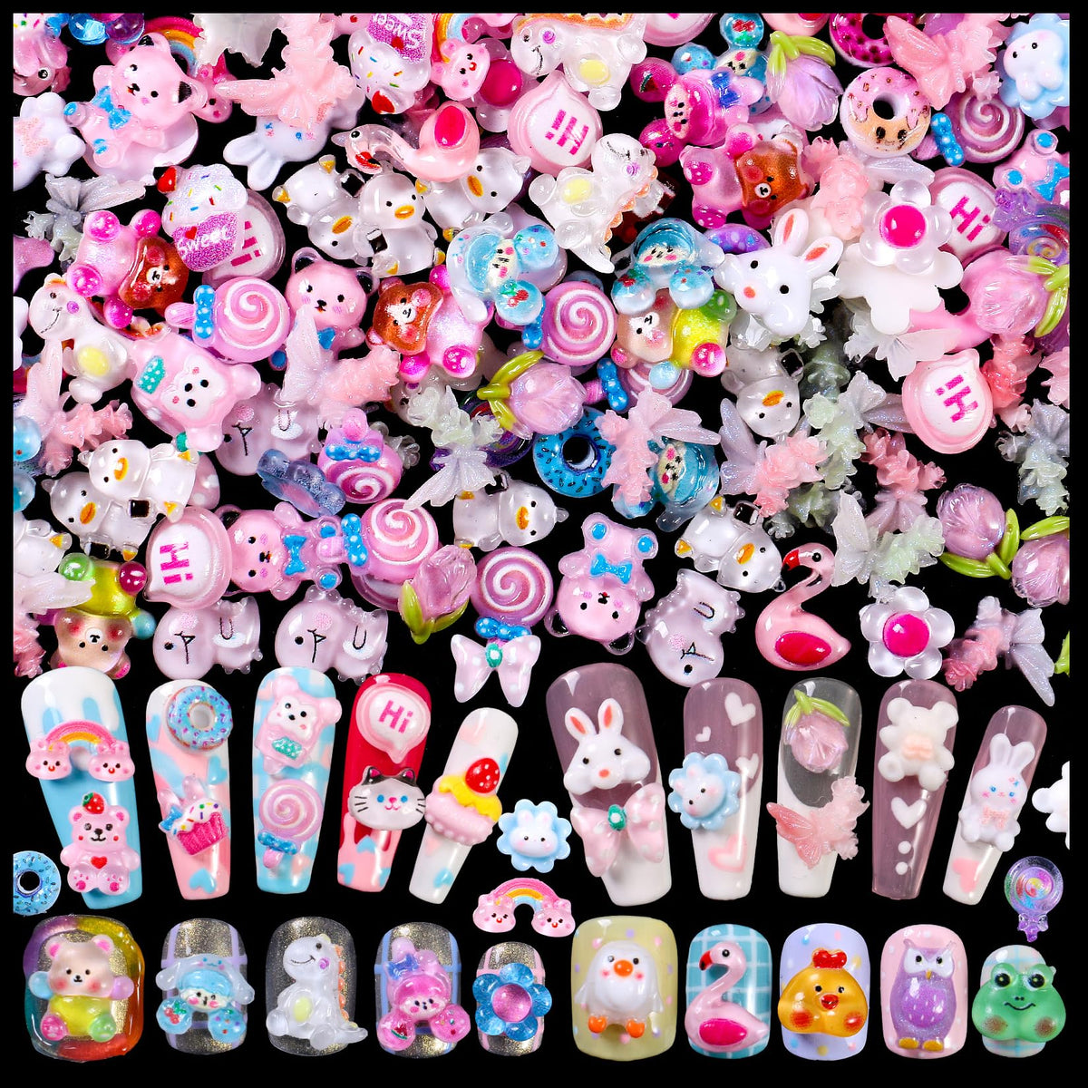 Cute 3D Nail Charms Dolphin Pineapple Food Panda Dinosaur Snail Cartoon Mix Jewelry Charms for Nail Art Design DIY Crafts Accessories Decorations (180)
