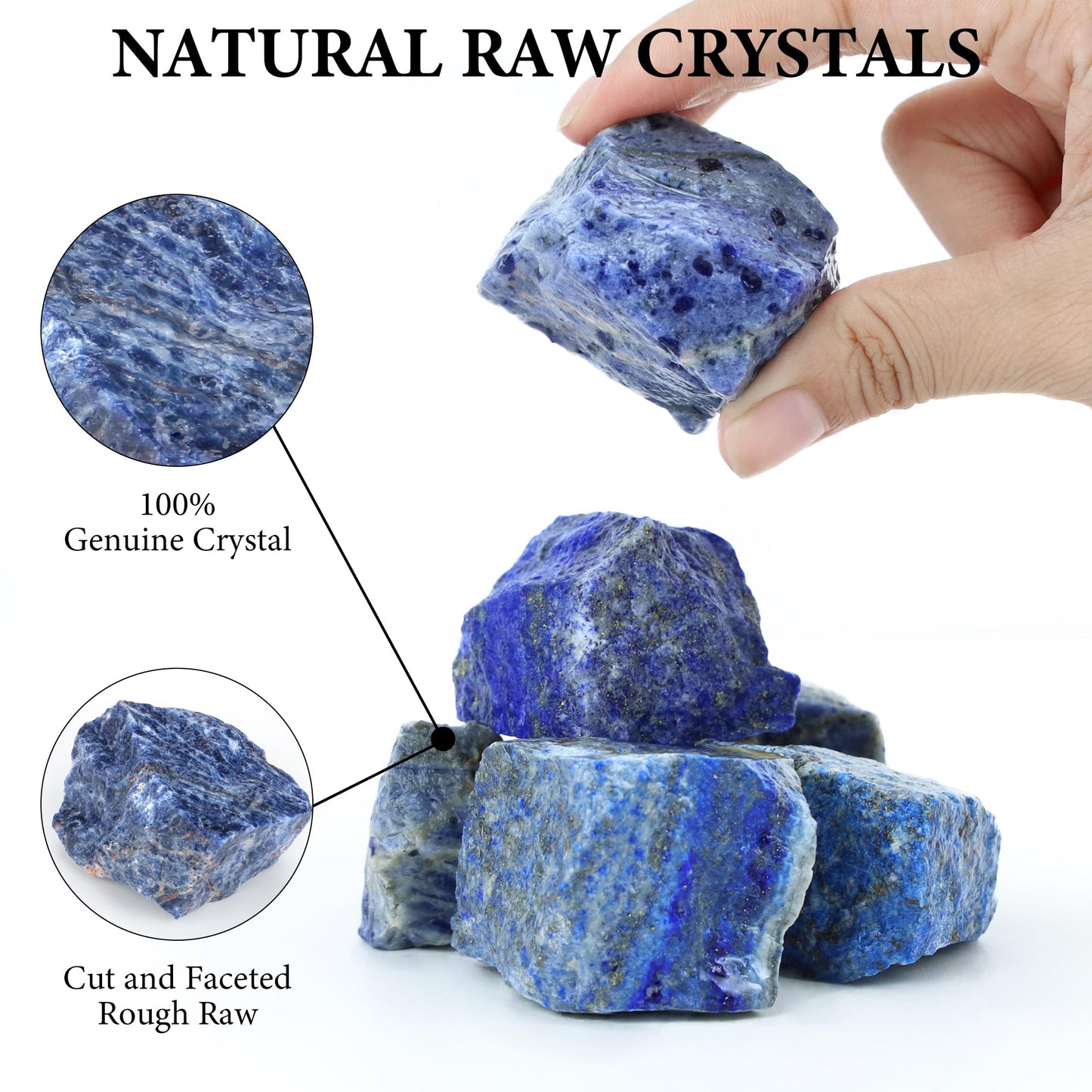 QINJIEJIE Sodalite 2PCS Raw Crystals 1.8-2.2'' Natural Crystals Healing Stones Bulk Large Stones for Tumbling Cabbing Fountain Rocks Polishing Handmade DIY Decor Gifts