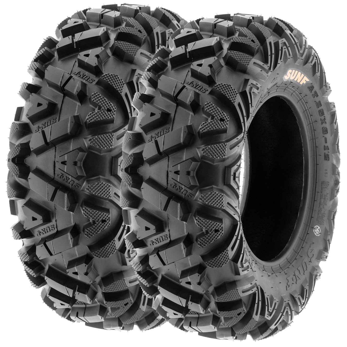 Set of 4 SunF Power.I ATV UTV all-terrain Tires 25x8-12 Front & 25x10-12 Rear, 6 PR, Tubeless A033