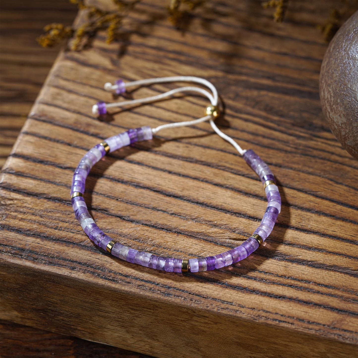 Plumiss Inspirational Gifts Bracelets for Women, Boho Handmade Natural Amethyst Stone Purple Beaded Bracelets, Life is Tough But So are You Bracelet