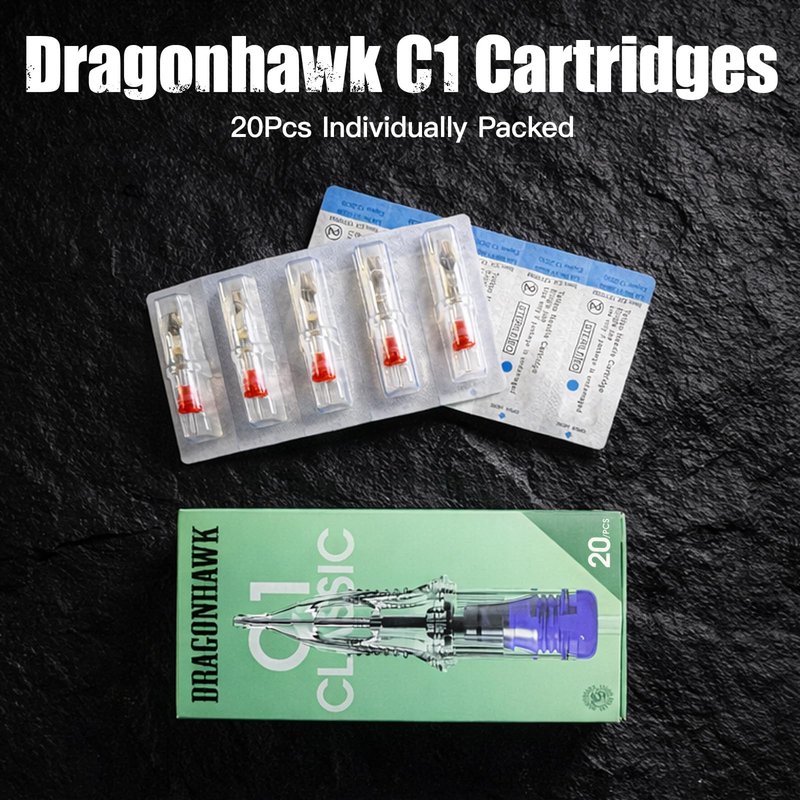 Dragonhawk Tattoo Needle Cartridges - 20PCS Disposable 1209RM Round Magnum Tattoo Needles with Membrane, Professional Cartridge Needles for Shading Work, Compatible with All Rotary Pen Tattoo Machines