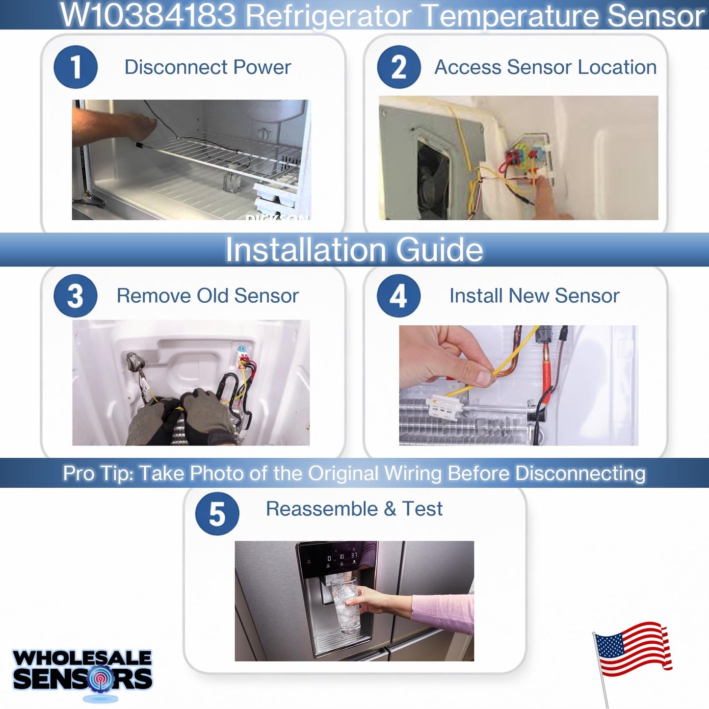 Replacement Whirlpool W10384183 WPW10384183 Refrigerator Thermistor 24 Month Warranty & USA Support