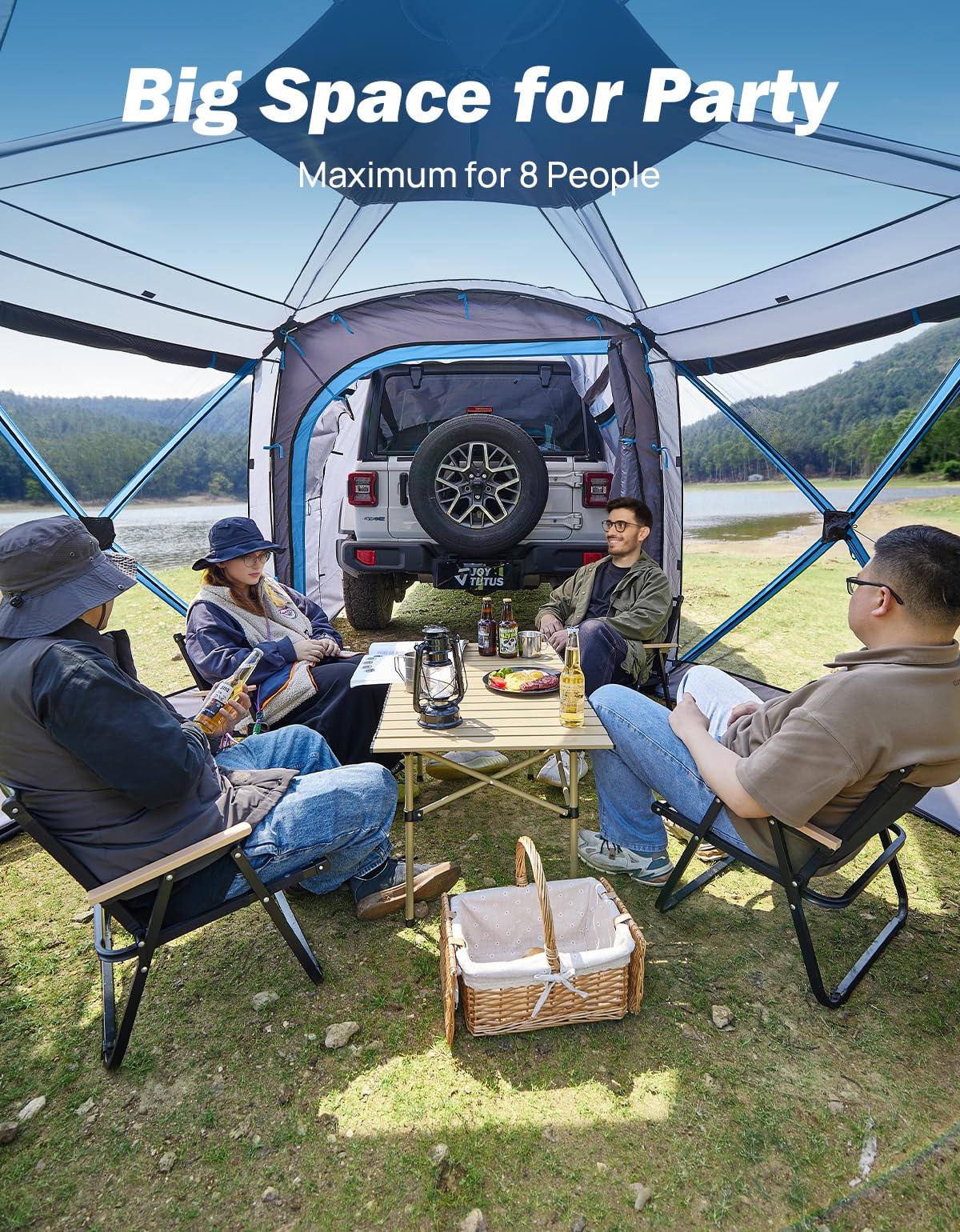 JOYTUTUS Dual-Use Pop up SUV Tents for Camping, 10 x10.5 Ft Big Space 2 Rooms Car Tent, SUV Tailgate Tent for Family Camping, 5 Sides Canopy, Portable Carry Bag, Gray Blue