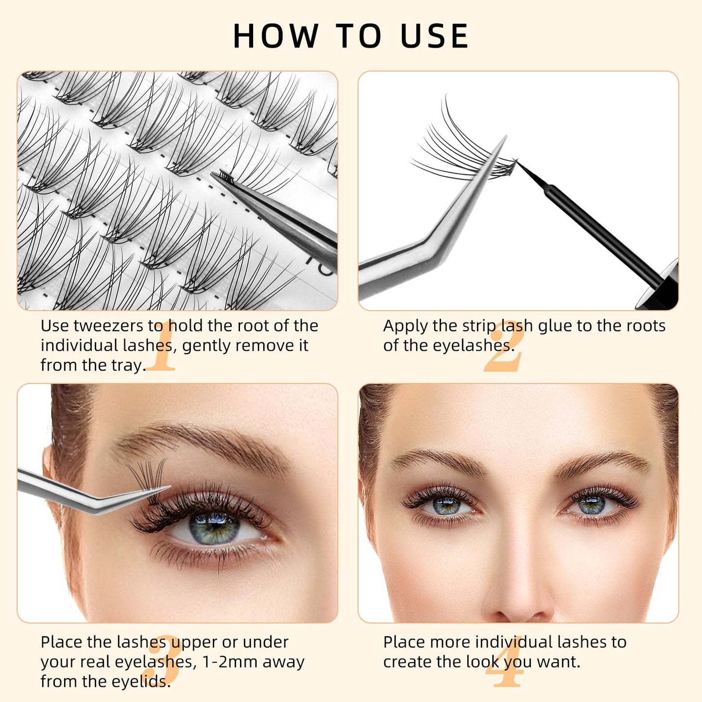 QUEWEL Lash Clusters 240Pcs Individual Lashes 10D 0.10C Curl 11mm Length DIY Lash Extension Soft False Eyelashes Wispy Cluster Lashes Easy to Create Natural Look At Home(10D-0.10C-11mm)
