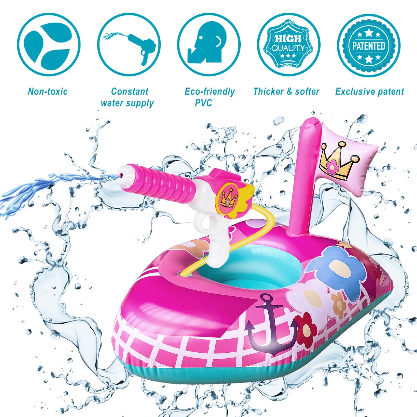 Inflatable Pool Floats Kids-Girls Pool Toys for Toddlers Ages 3-8, Kids Floats for Swimming Pool, Pink Princess Pool Floaties for Summer Water Toys