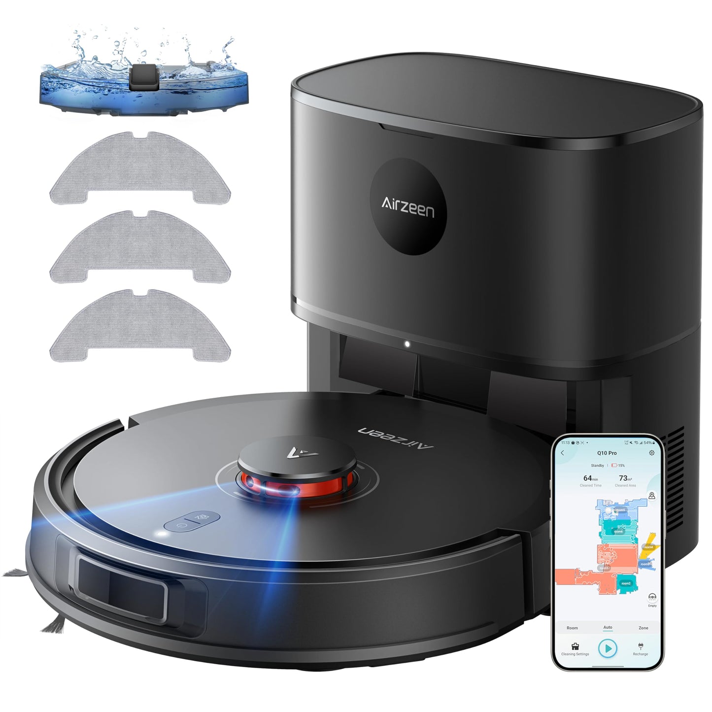 Robot Vacuum and Mop, Self-Emptying Robot Vacuum Cleaner with 6000Pa Suction, Laser Navigator with Smart Mapping Robotic Vacuums, 150Mins Runtime,Schedule,App Alexa Control for Carpet/Pet Hair,Q10 Pro