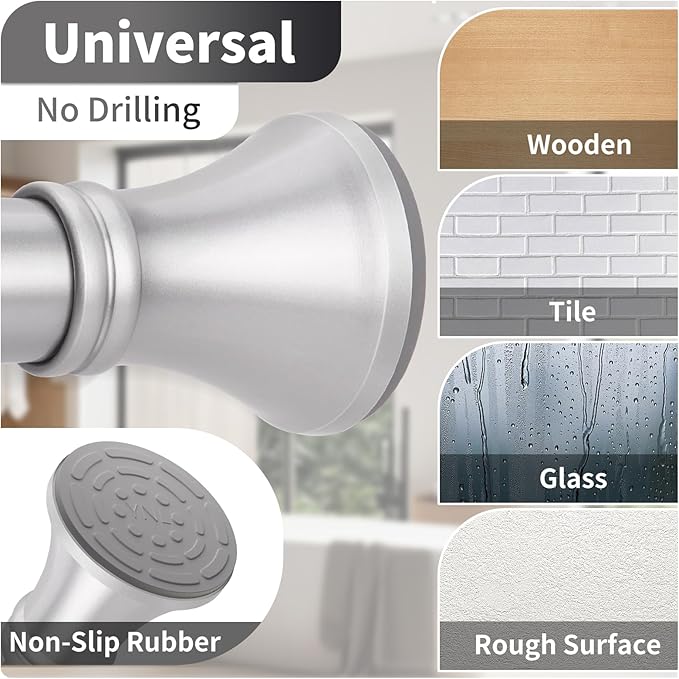 YNL Silver Shower Curtain Rod 36-84 Inch(3-7ft), No Slip No Drill Stainless Steel Spring Tension Curtain Rod, No Rust Shower Rod Adjustable For Bathroom Window Bedroom