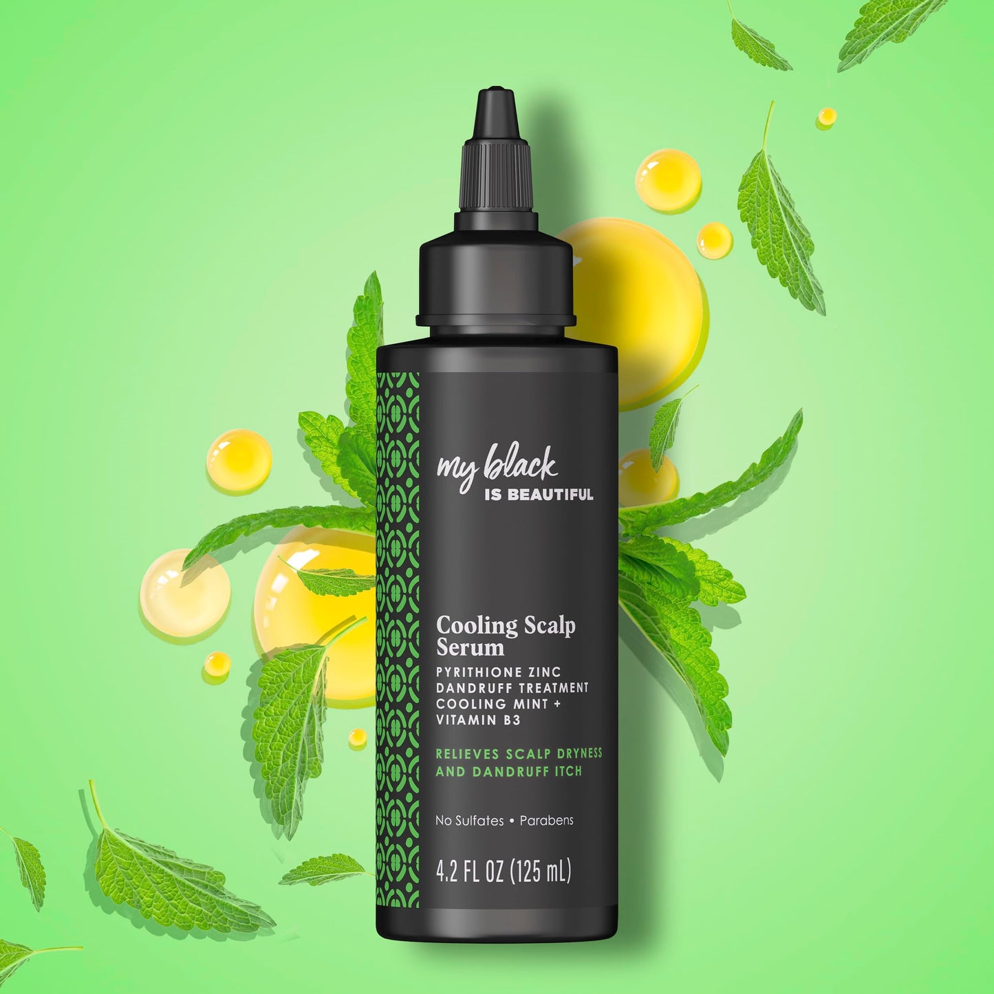 MY BLACK IS BEAUTIFUL Cooling Scalp Serum, Dandruff Treatment, For Coily Hair and Protective Styles, Dry and Itchy Scalp Treatment With Pyrithione Zinc, With Cooling Mint, Sulfate Free, 4.2 fl oz