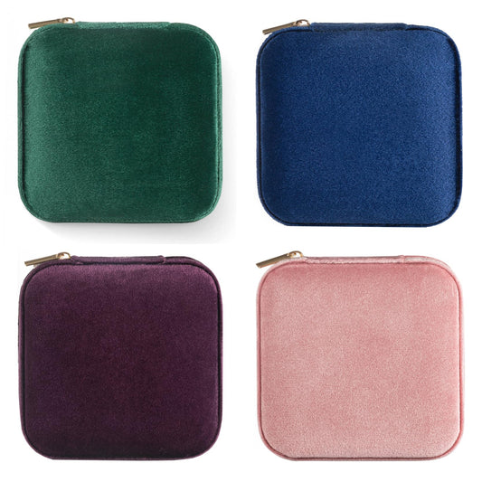 Plush Velvet Travel Jewelry Case, Travel Jewelry Organizer, Jewelry Travel Case, Travel Jewelry Box, Small Jewelry Case for Women,Jewelry Travel Box, Earring Organizer with Mirror - 4Color-4packs