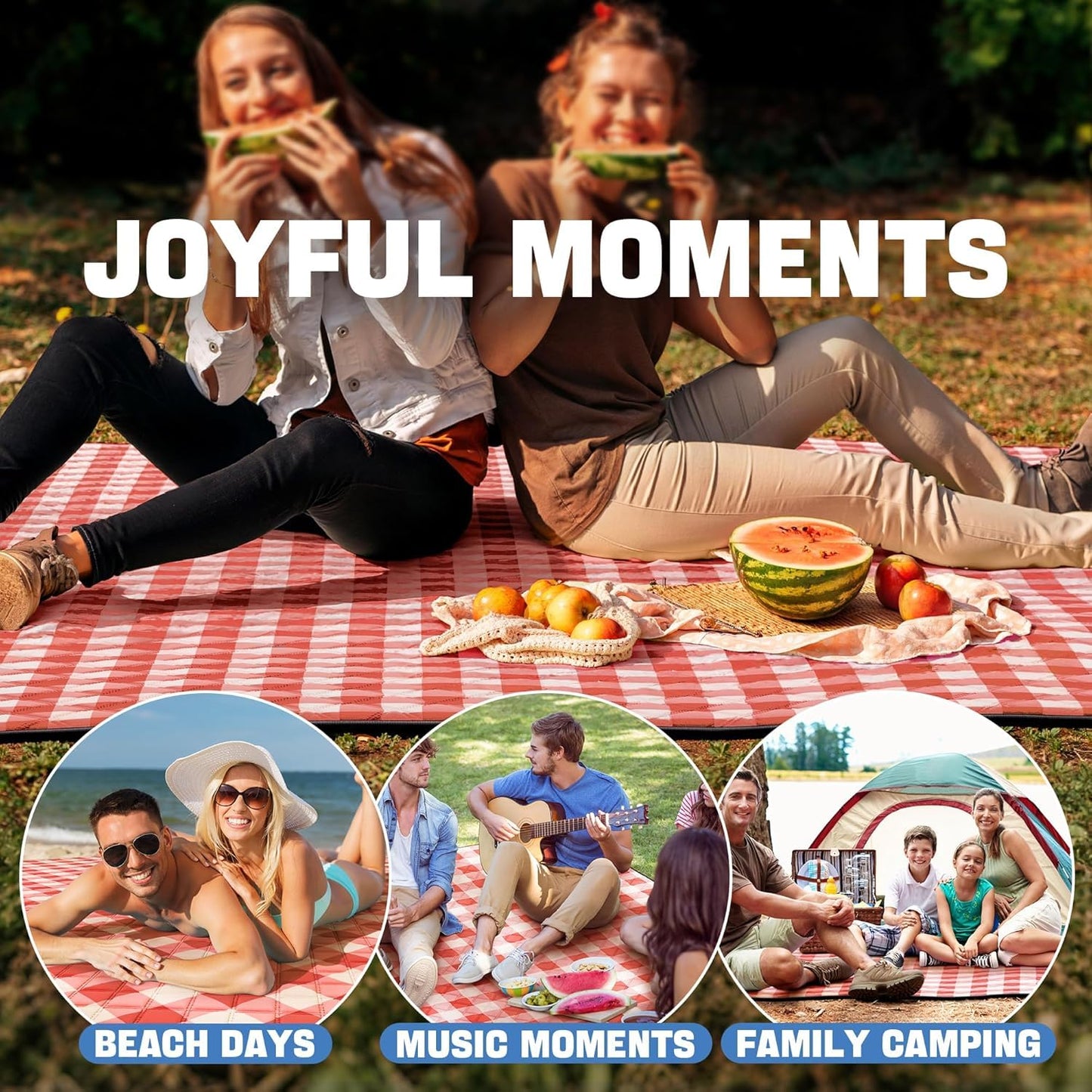 TigeJoy Extra Large Picnic Blanket Waterproof Foldable 60''x80'', Outdoor Picnic Mat Beach Blanket Sandproof for Park, Grass, Travel, Hiking, Camping Essentials, Gingham Picnic Blanket