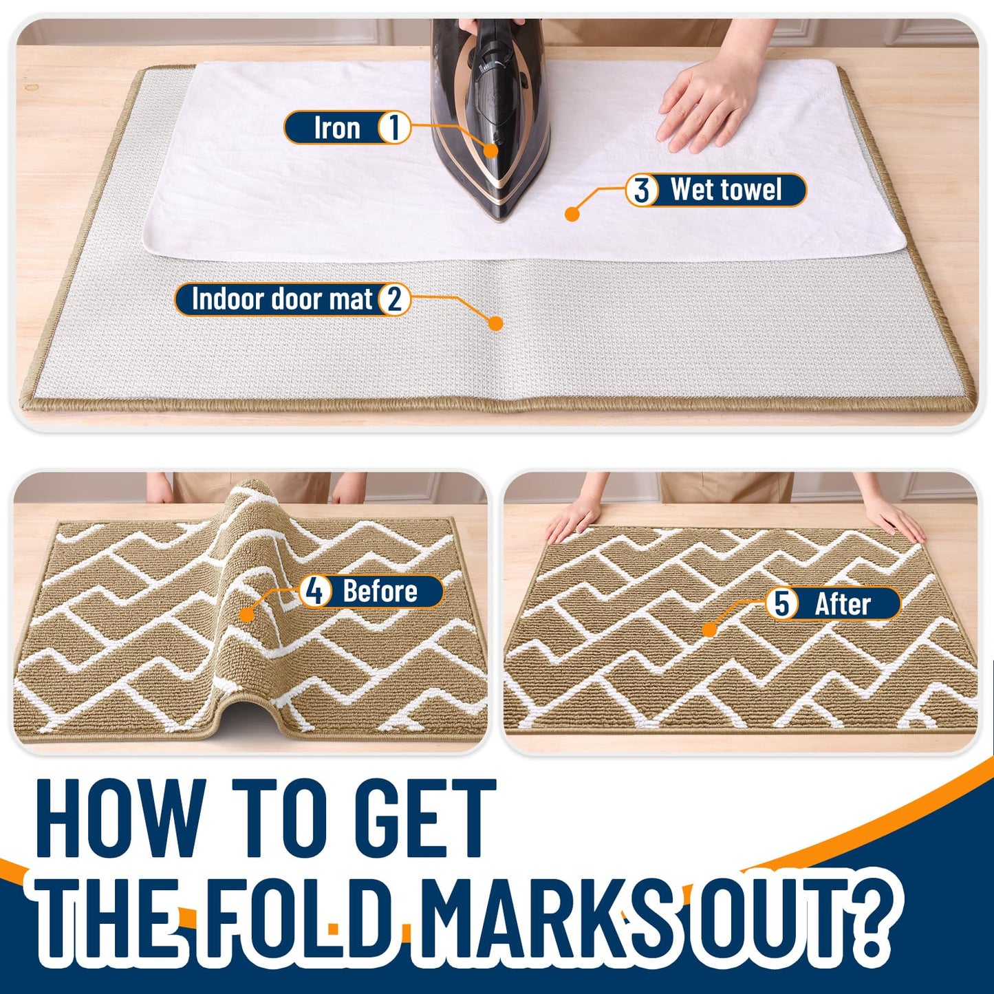 OLANLY Front Door Mat, Non-Slip Rubber Backing, Dirt Resistant and Absorbent, Washable, Easy to Clean Low-Profile Indoor Doormat for Back Door, Entryway, Inside Entrance, 36x24, Beige