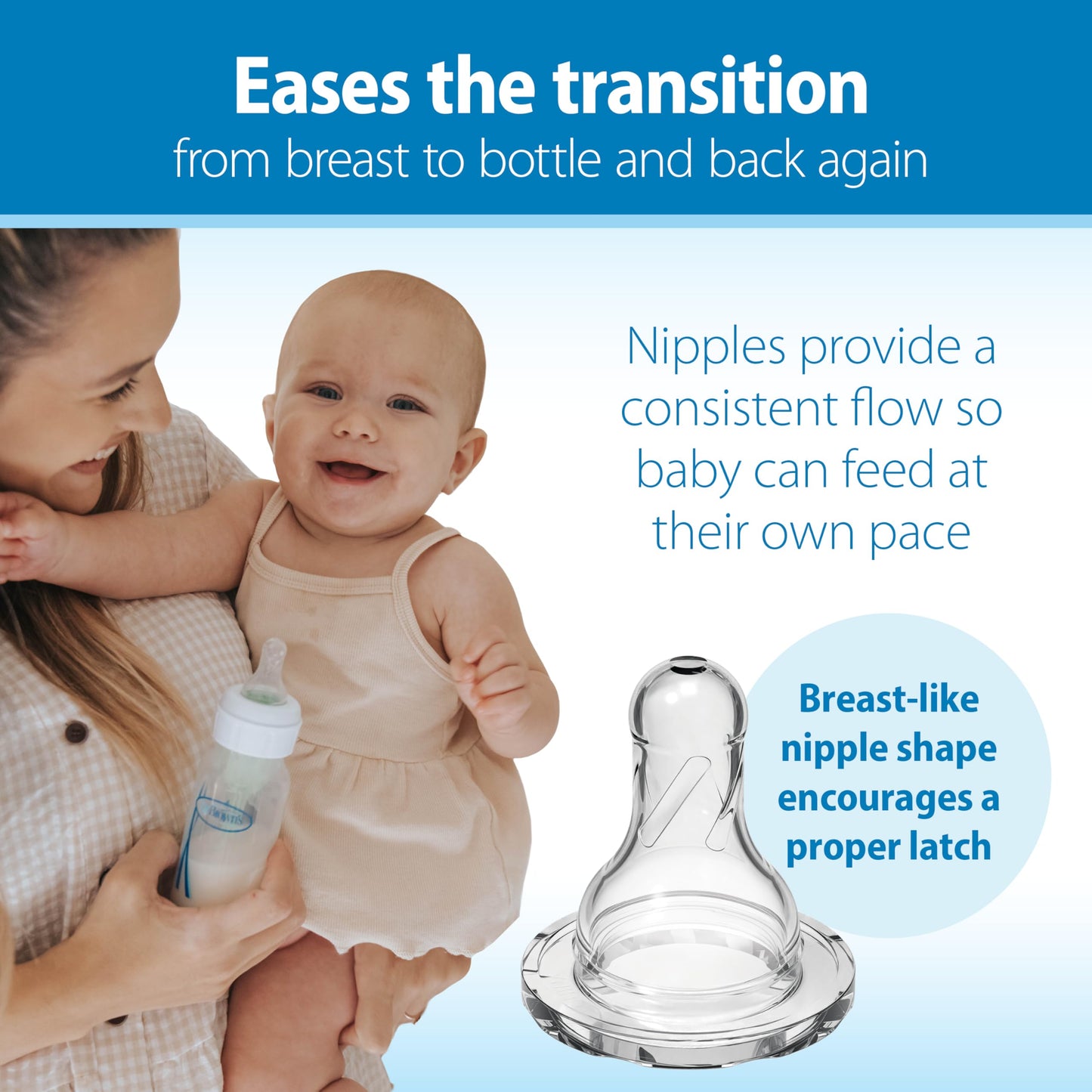 Dr. Brown's Natural Flow Anti-Colic Options+ Narrow Baby Bottle, 4 oz/120 mL, with Level 1 Slow Flow Nipple, 0m+, 4 Pack
