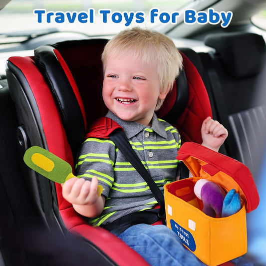KMUYSL Baby Toys 0-6-12 Months, My First Tools Plush Toys -4 Pcs Sensory Playset Soft Toys with Squeaker Crinkle for 0-6-9-12 Months Newborn Infant, Birthday Christmas Gifts for Boys Girls