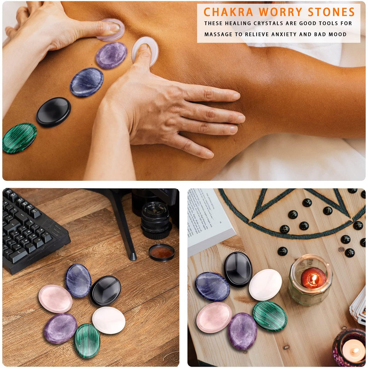 GolbalJew 6PCS Thumb Worry Stone for Anxiety Healing Crystals Sets, Hand Carved Crystals and Healing Stones, Meditation Crystal Reiki Natural Relax Palm Stone for Anxiety Therapy Relief