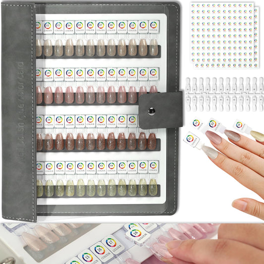 C12rtive 96 Magnetic Nail Color Book,Leather Magnetic Color Display Book with 96PCS Magnetic Tips & 1-120 Number Labels,Perfect for Nail Polish Nails Art Design(Gray)