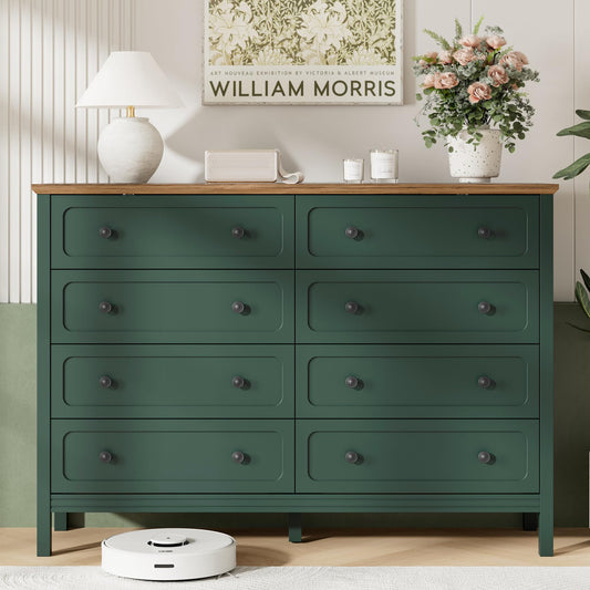 Tradare Green Dresser for Bedroom, 8 Drawer Dresser with Metal Handles, 55" Wide Modern Dressers & Chest of Drawers for Living Room, Hallway, Entryway