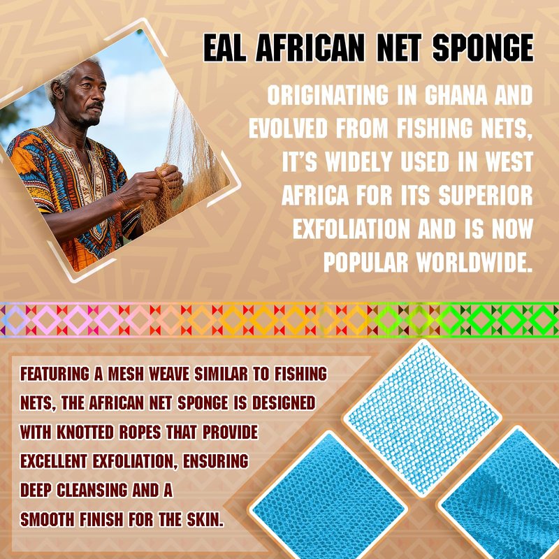 SpiralScgv African Bath Sponge 4 Pieces - Net Exfoliator for Glowing Skin, Long-Lasting Nylon Mesh Scrubber, Gentle Enough for Daily Use (Orange, Blue, White, Purple)