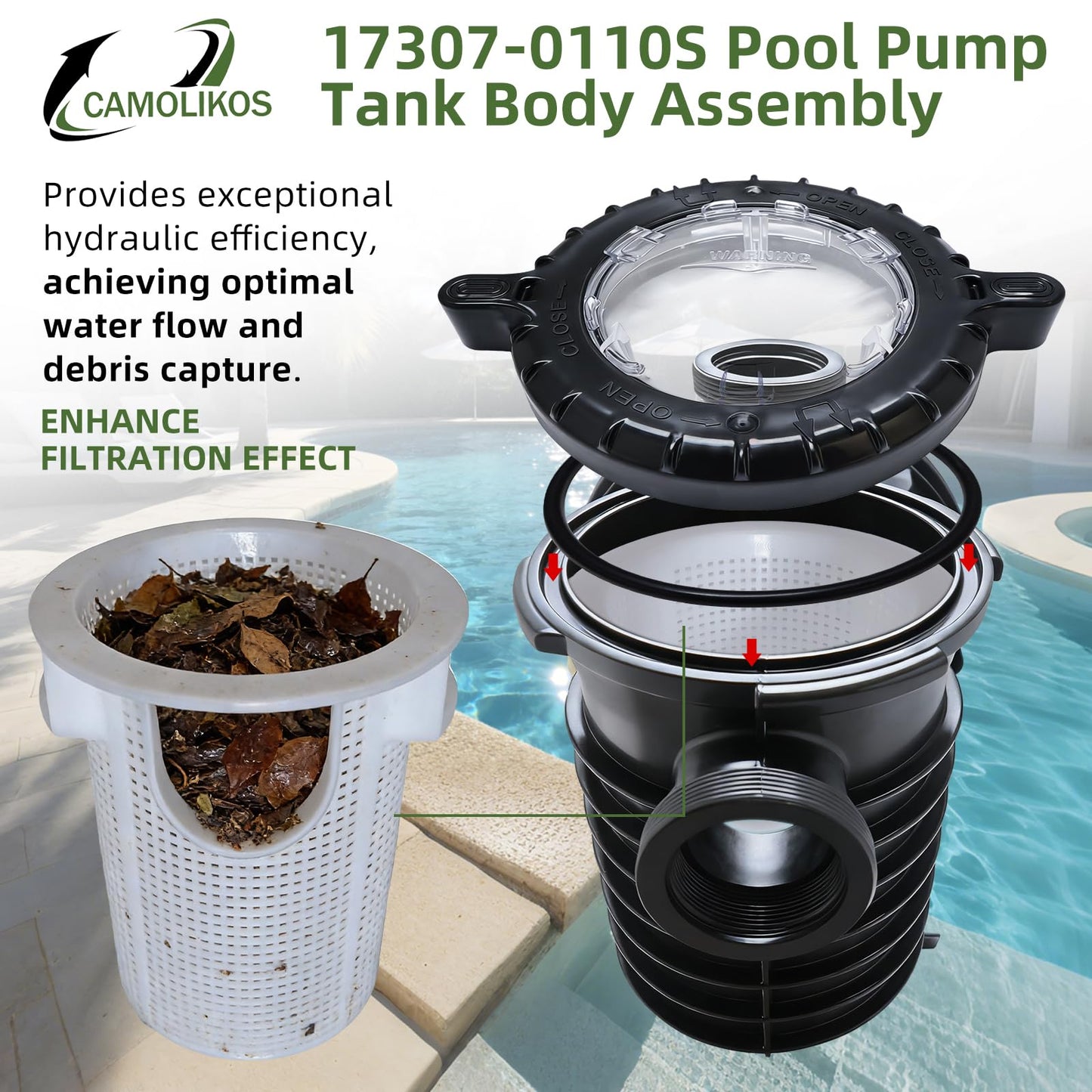17307-0110S Pool Pump Tank Body Assembly Fits for Pentair Sta-Rite IntelliPro VS 3050 Pumps Max-E-Pro Series Pumps Trap Body Assembly, Pool And Spa Inground Pump