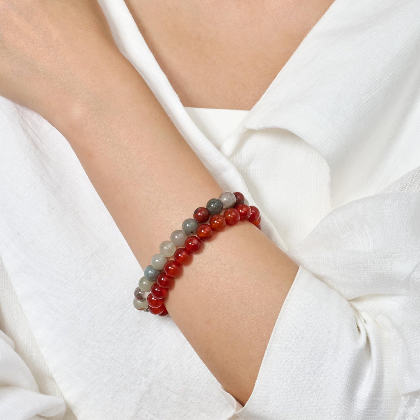 Bivei 2-Piece 8mm Beaded Bracelets for Women – Carnelian, African Bloodstone – Handmade Natural Crystal Stretch Elastic Jewelry for Meditation, Yoga, Protection Gifts