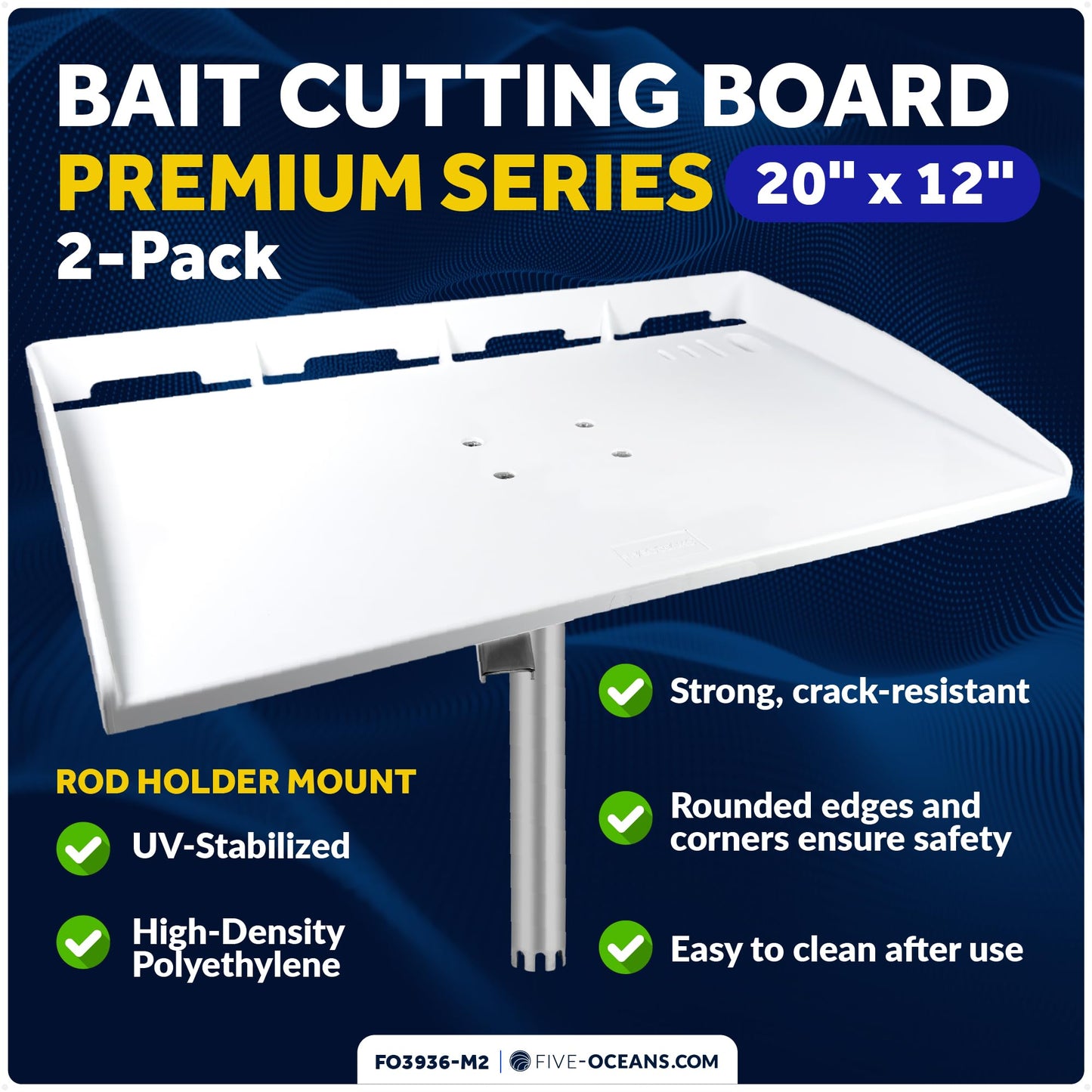 Five Oceans Boat Cutting Board, Fillet Table for Boat, Bait Table Premium Line, 2-Pack, Rod Holder Mount, with Knife Slot, Plier Storage, Slotted Table Back, for Pontoon, Fishing Boats - FO3936-M2