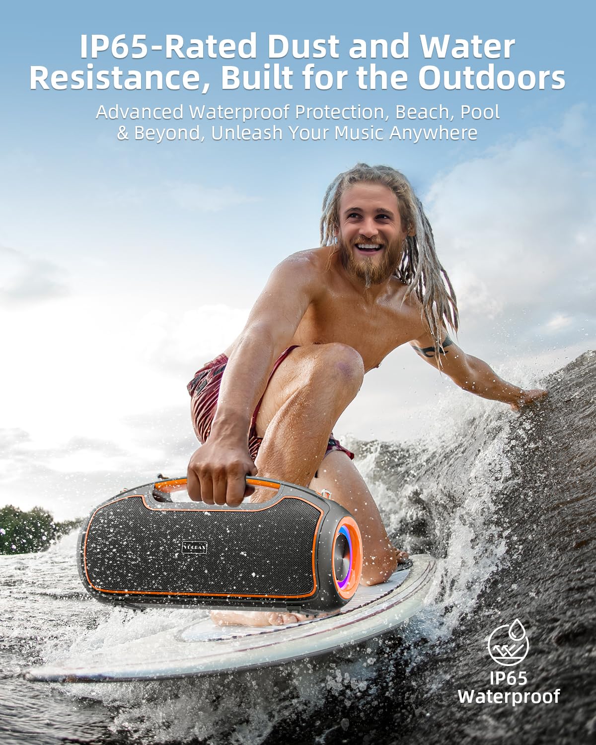 VUOPAX Portable Bluetooth Speakers Wireless Upgrade, 200W Peak Loud Sound/Deep Bass for Party, IP65 Waterproof Outdoor Speaker w/ 2*Subwoofer/2*Tweeter/DSP/Bass Boost/TWS/TF/USB/AUX, 24H Playtime