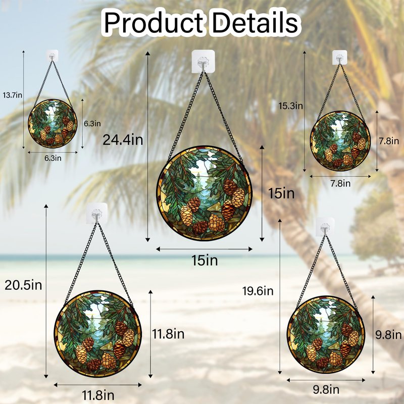 QZQCBLC Stained Glass Window Hanging Forest Pine Cone Landscape 7.8" - Green Suncatcher Door Terrace Garden Sun Catcher Home Decor Birthday Christmas for Mom Men Woman Wife