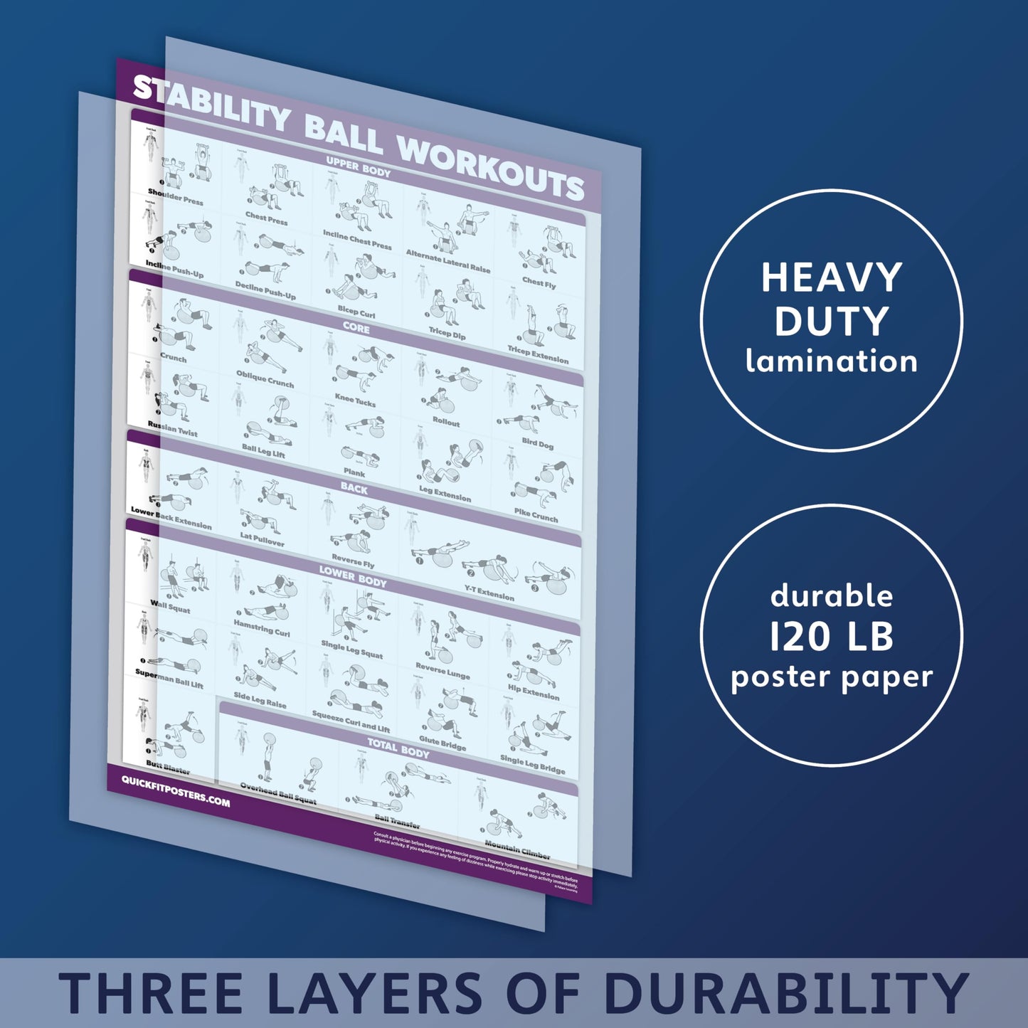Palace Learning 2 Pack, Half Balance Ball Workout Poster + Yoga Ball Exercise Chart - Set of 2 Workout Posters (LAMINATED, 18" x 24"")"