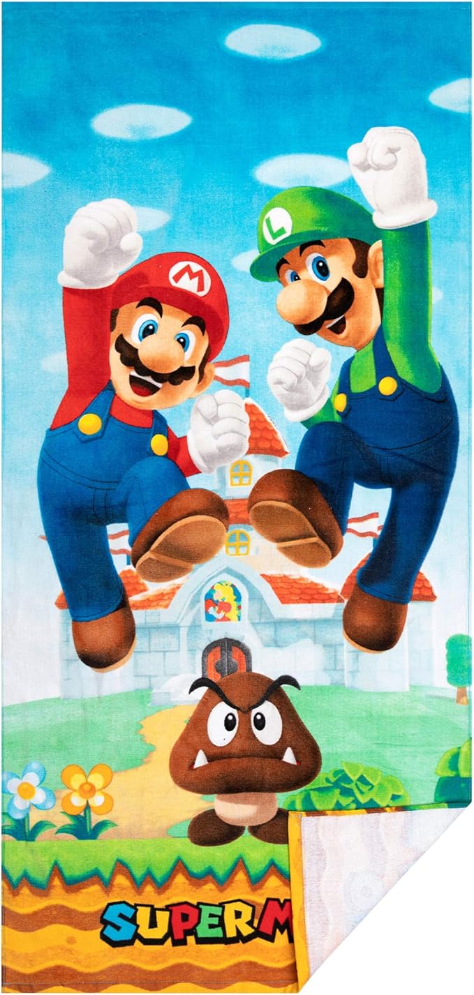 Franco Super Mario "Official Nintendo" Kids Super Soft Cotton Bath/Pool/Beach Towel, 58 in x 28 in