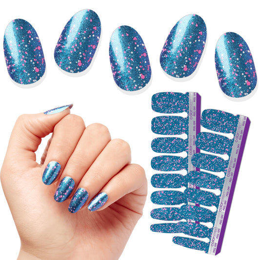 Color Street - Frosty Nights - Blue Glitter Nails with Pink Sparkle, Real Nail Polish Strips, Festive Holiday Christmas Manicure - 16 Double-Ended Strips