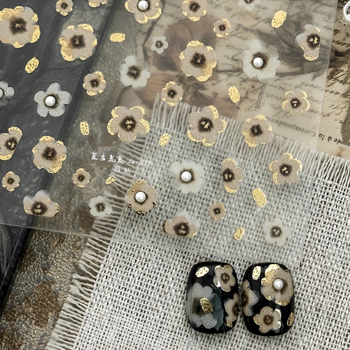 Flower Nail Art Stickers 5D Embossed Nail Decals with Pearls Design Summer Spring Nail Stickers for Nail Art Brown Flower Nail Design Self Adhesive Nail Charms Decoration Accessories for Women